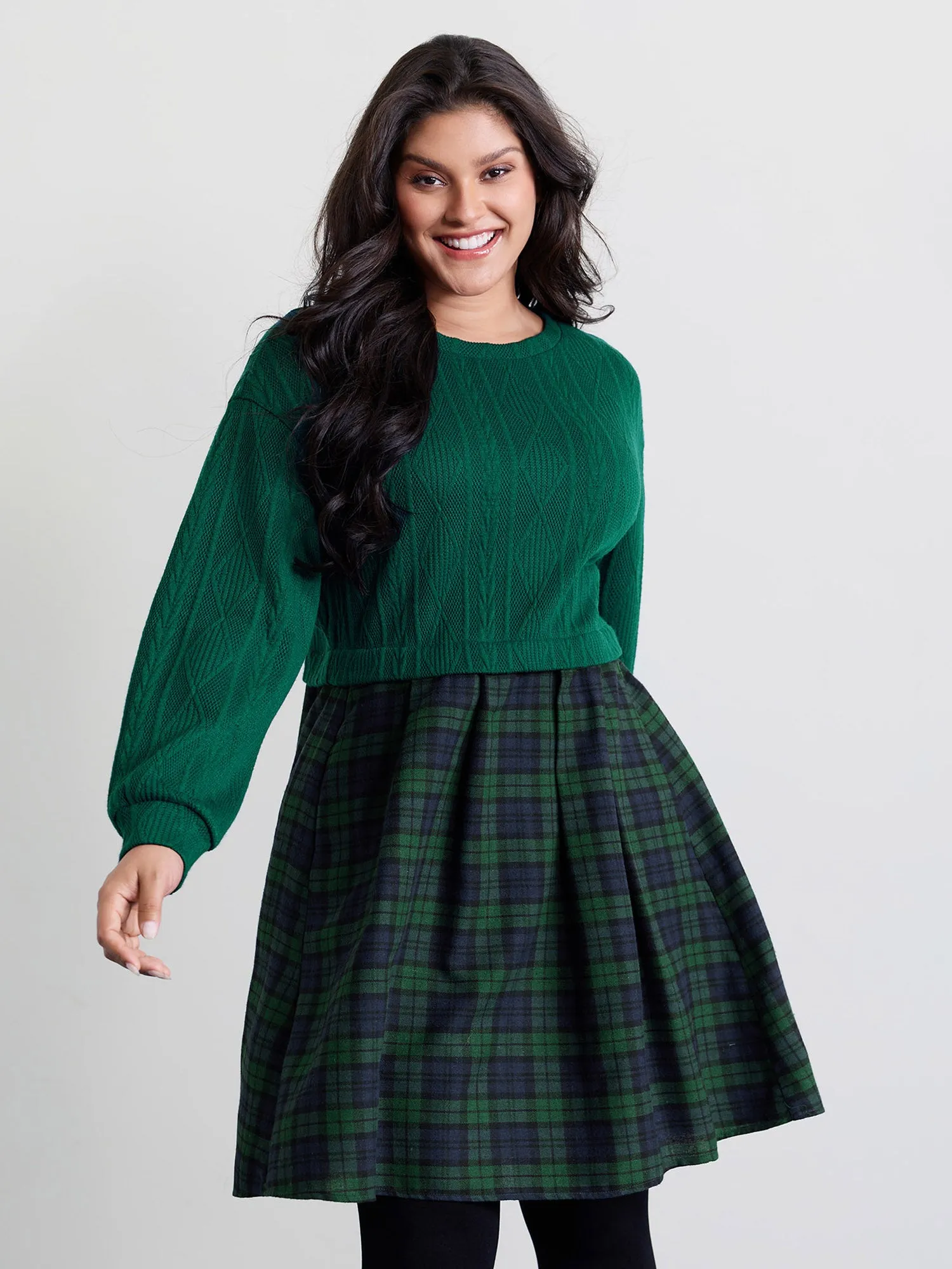 Layered Plaid Pockets Midi Dress sold by Bloomchic product image thumbnail 3