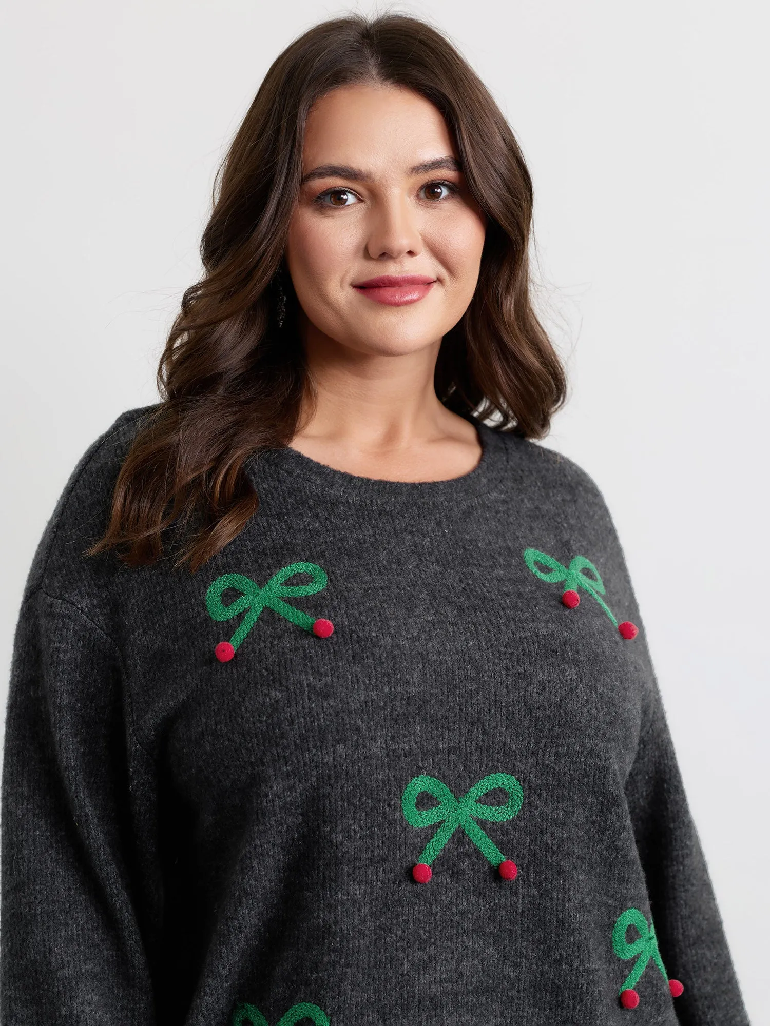 Cherry Cord Embroidery Textured Sweatshirt sold by Bloomchic