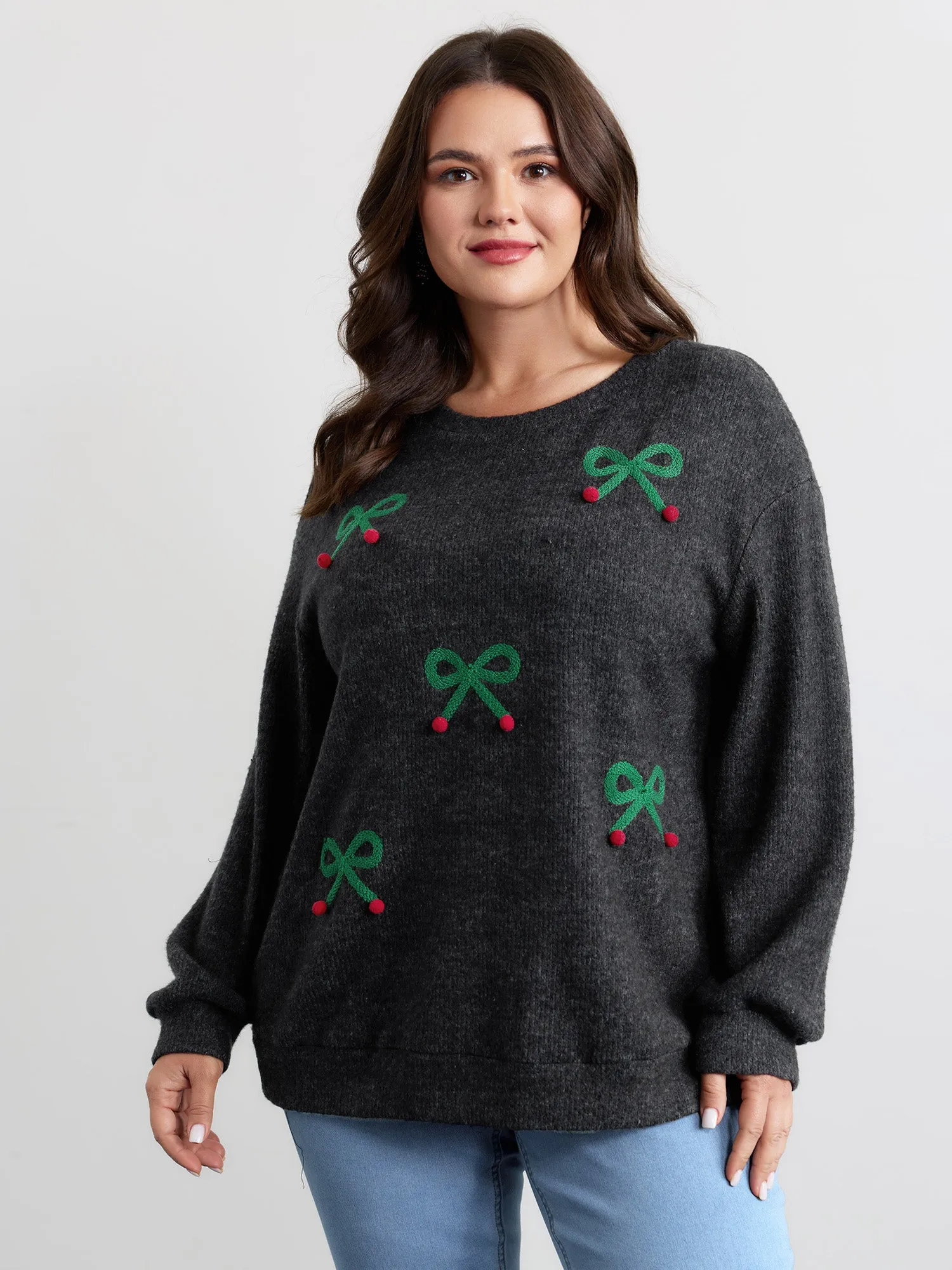 Cherry Cord Embroidery Textured Sweatshirt sold by Bloomchic product image thumbnail 2