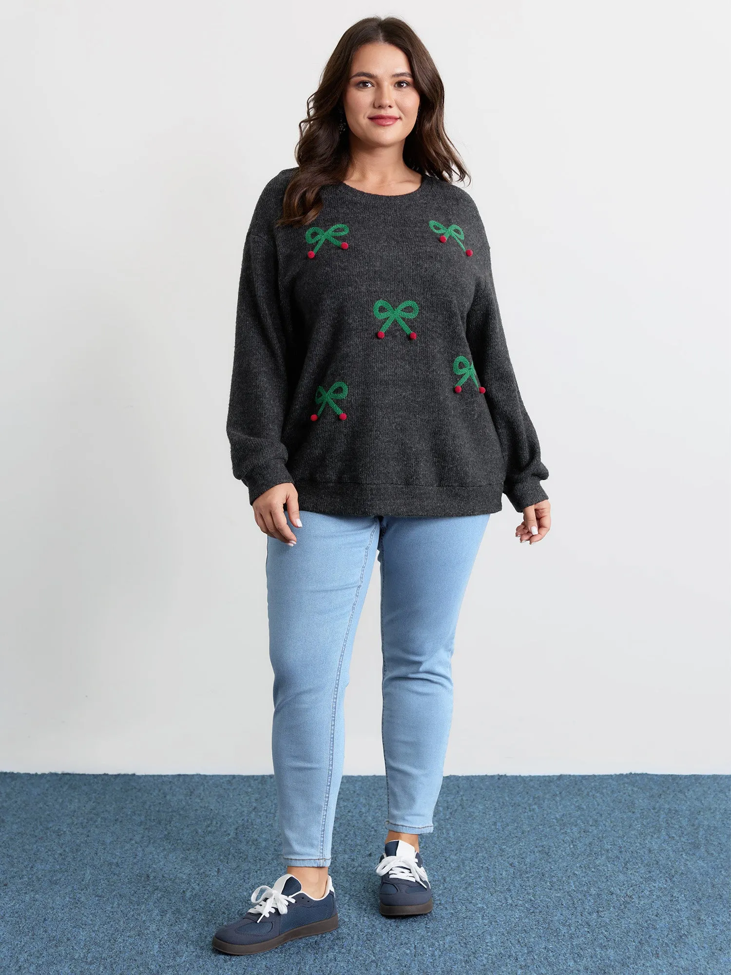 Cherry Cord Embroidery Textured Sweatshirt sold by Bloomchic product image thumbnail 3