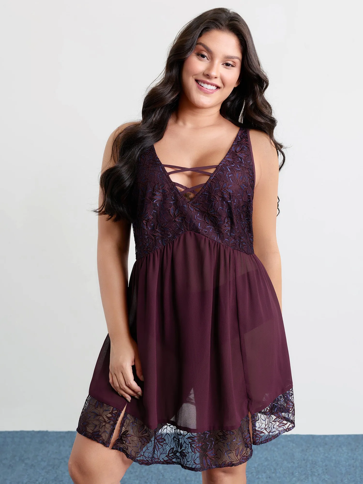 Sheer Slit Cross-Tie Sleep Dress sold by Bloomchic