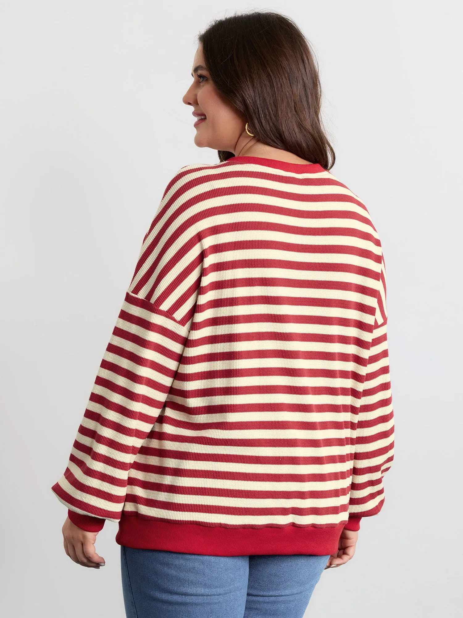 Textured Stripe Button Placket Sweatshirt sold by Bloomchic product image thumbnail 4