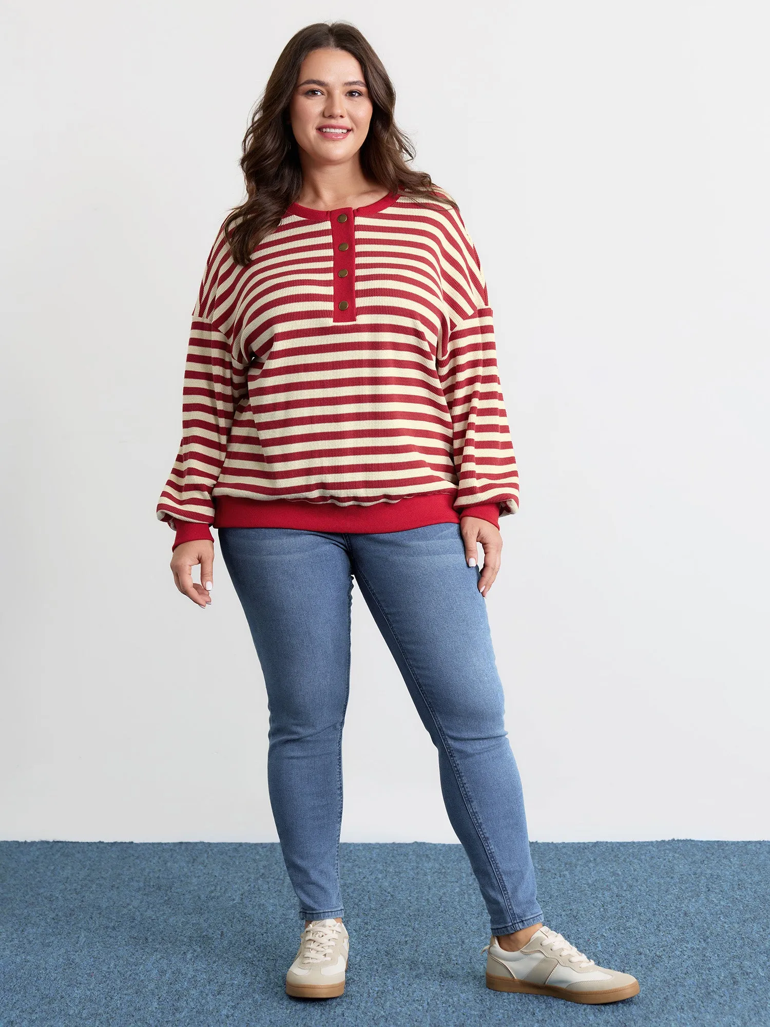 Textured Stripe Button Placket Sweatshirt sold by Bloomchic product image thumbnail 3