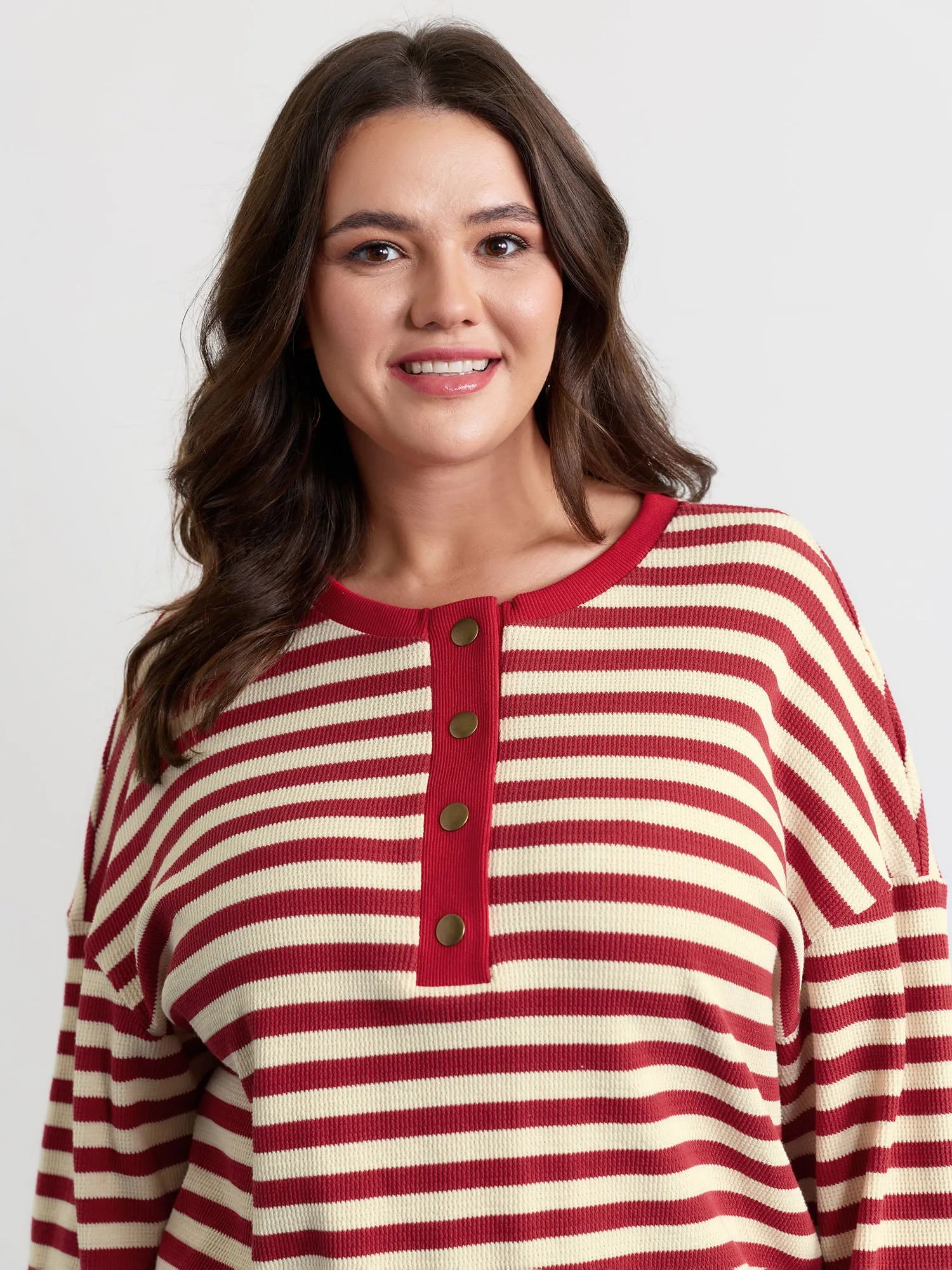 Textured Stripe Button Placket Sweatshirt sold by Bloomchic product image thumbnail 2