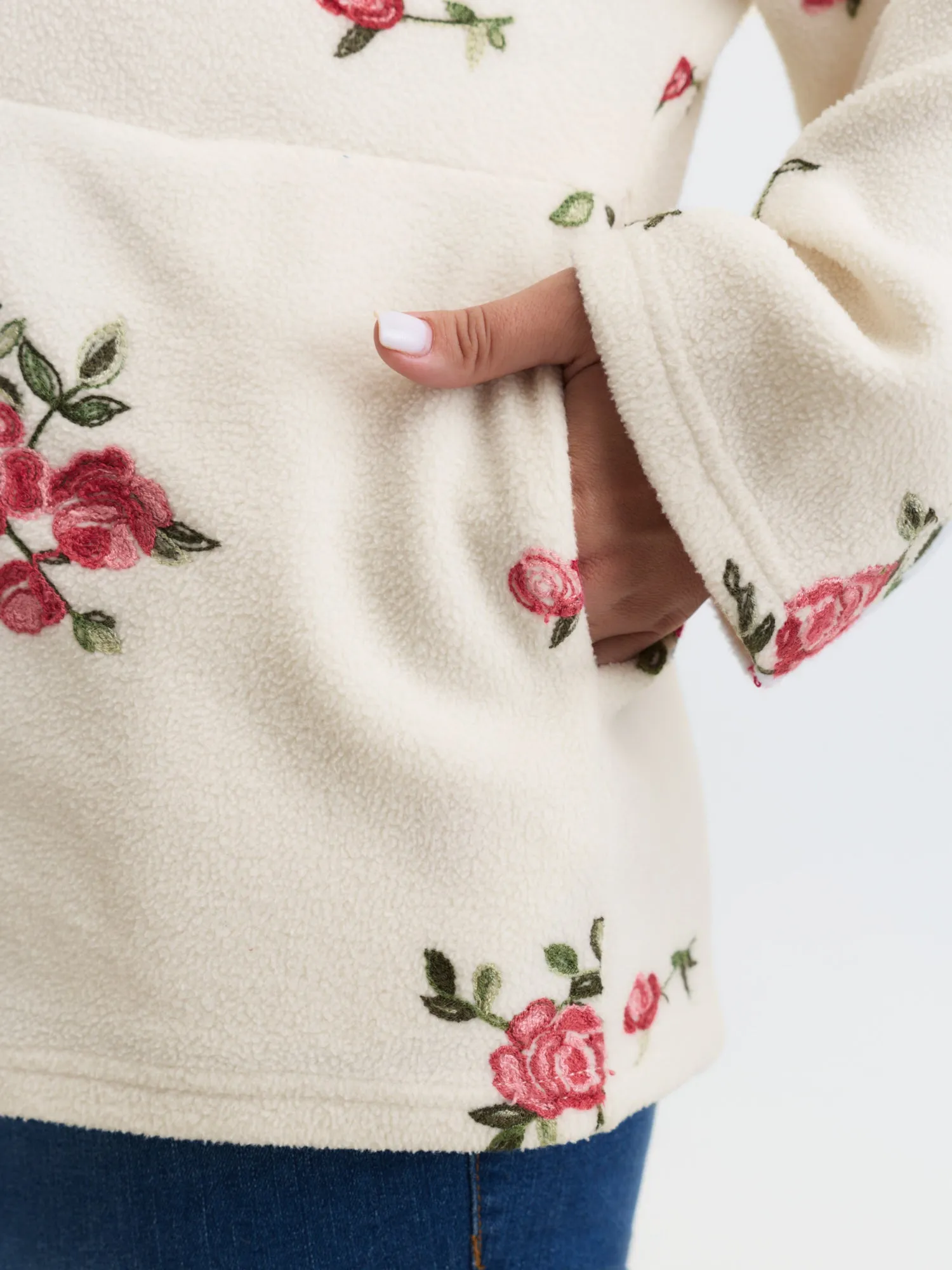 Fleece Floral Embroidered Zipper Sweatshirt sold by Bloomchic product image thumbnail 4