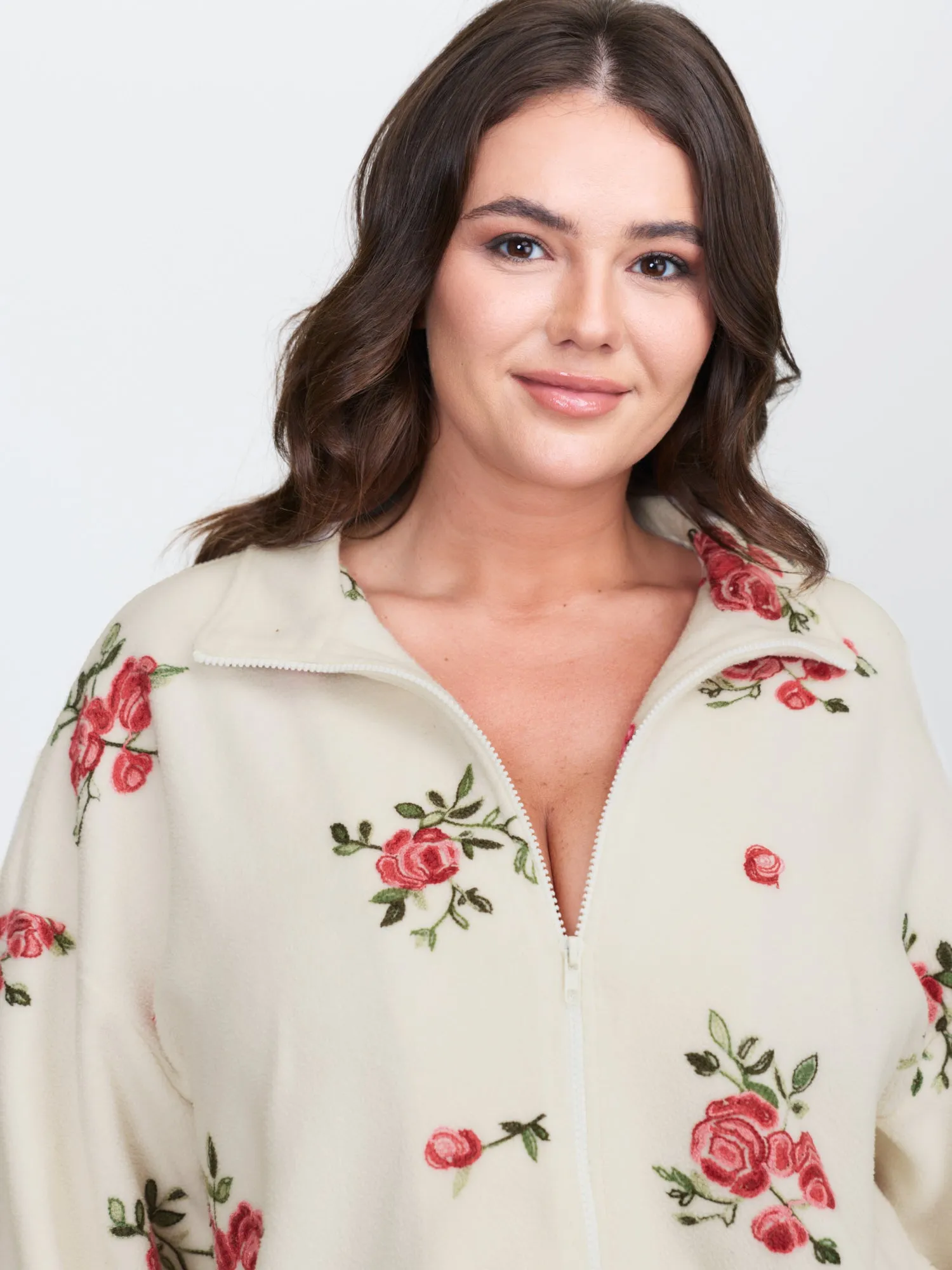 Fleece Floral Embroidered Zipper Sweatshirt sold by Bloomchic product image thumbnail 2