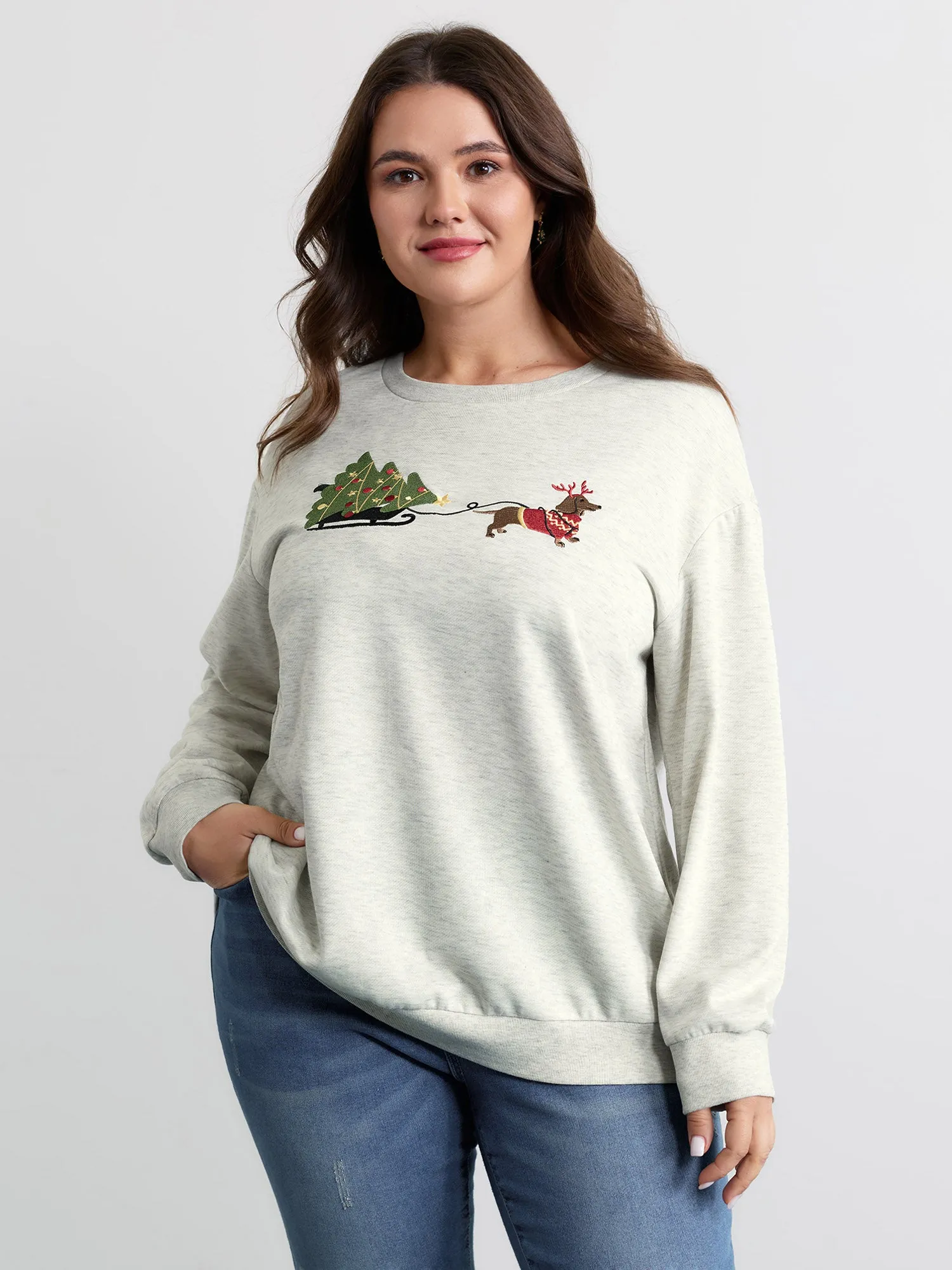 Holiday Gifts Embroidered Heather Sweatshirt sold by Bloomchic