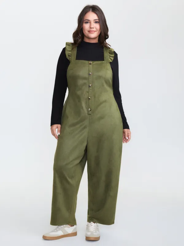 Suede Adjustable Ruffled Jumpsuit made by Bloomchic