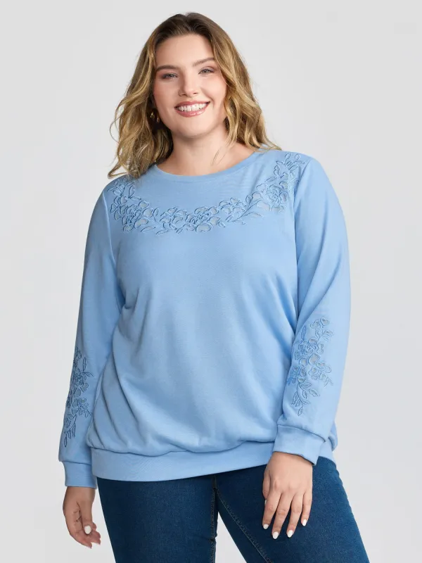 Cut-Out Embroidery Relaxed-Fit Sweatshirt sold by Bloomchic
