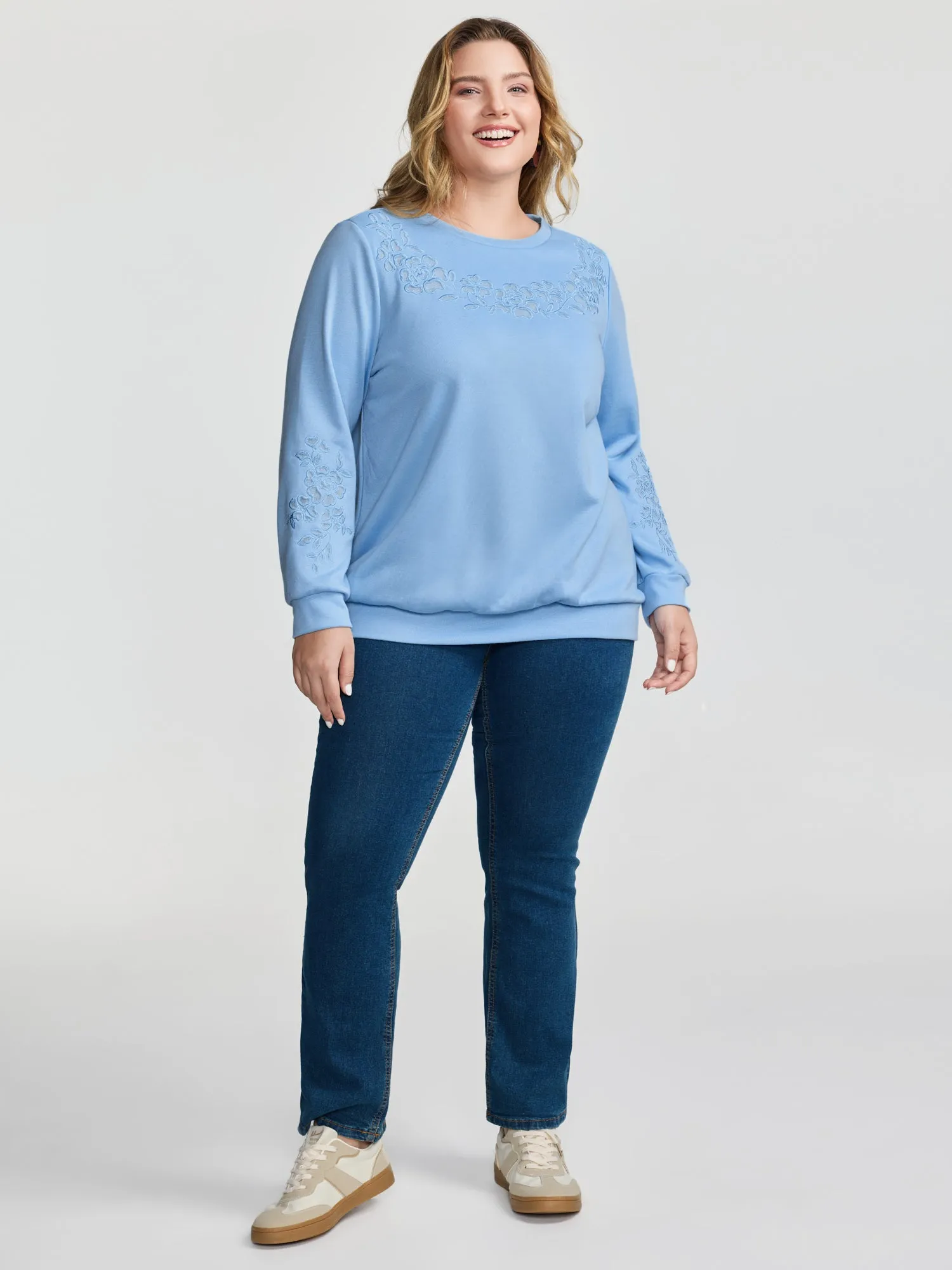 Cut-Out Embroidery Relaxed-Fit Sweatshirt sold by Bloomchic product image thumbnail 3