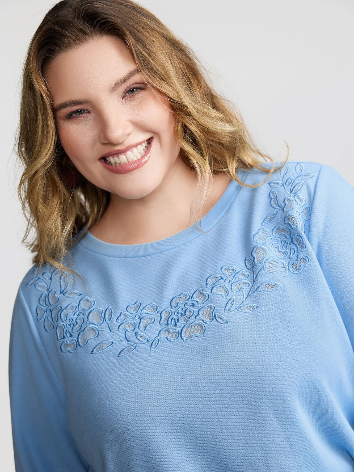 Cut-Out Embroidery Relaxed-Fit Sweatshirt sold by Bloomchic product image thumbnail 2