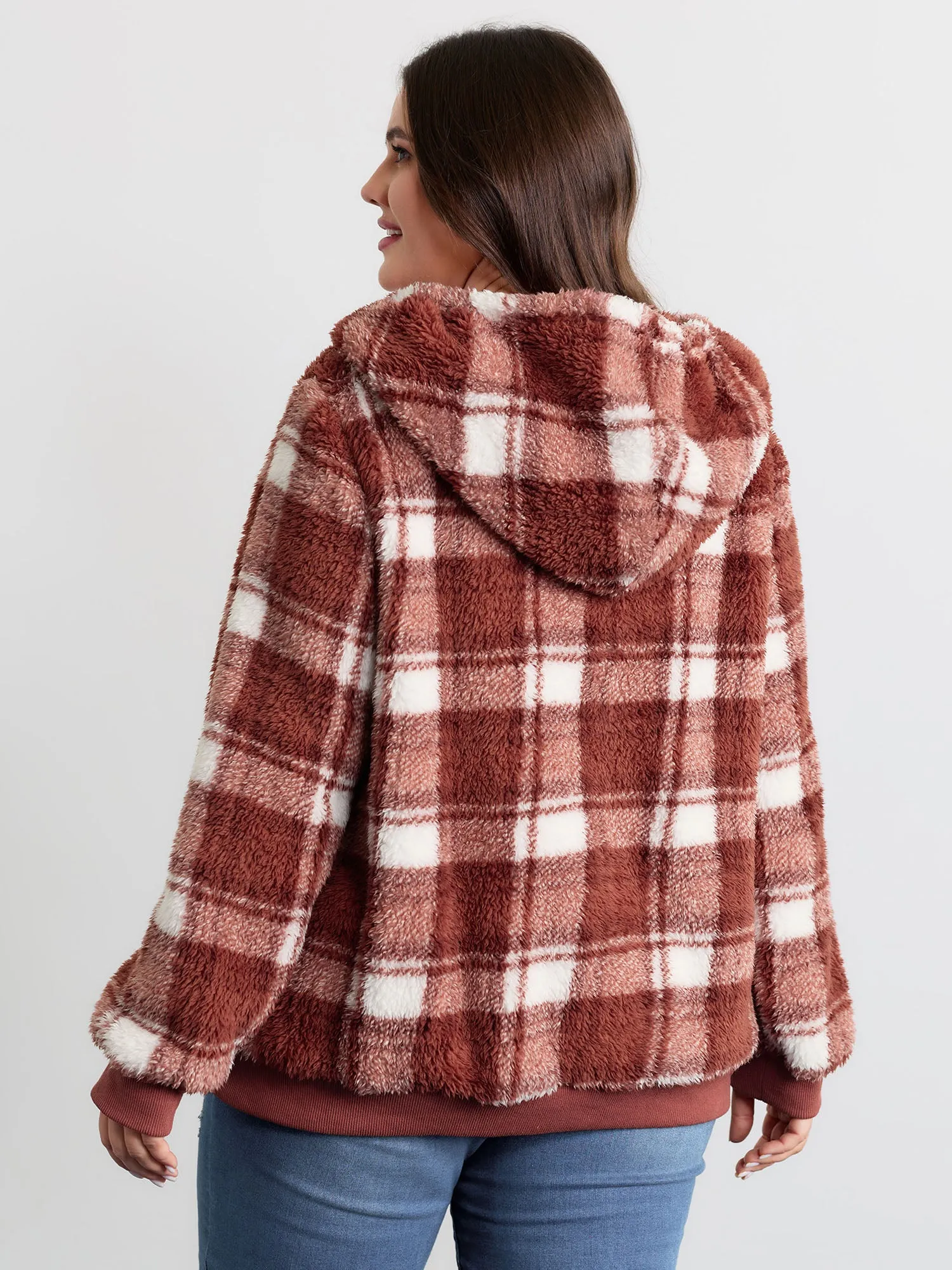 Plaid Plush Slant Pockets Hoodie sold by Bloomchic product image thumbnail 5