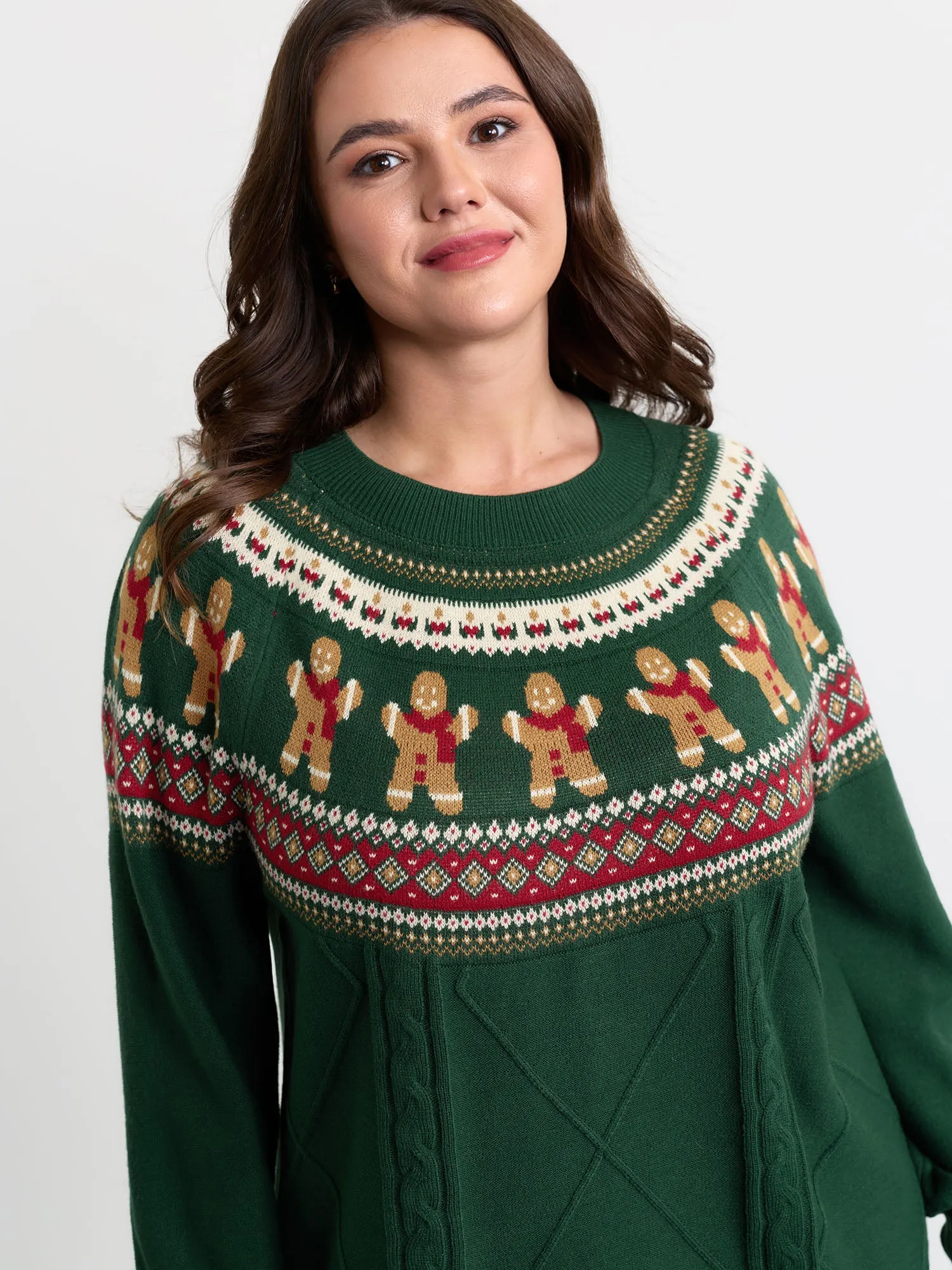 Gingerbread Fair-Isle Contrast Pullover sold by Bloomchic