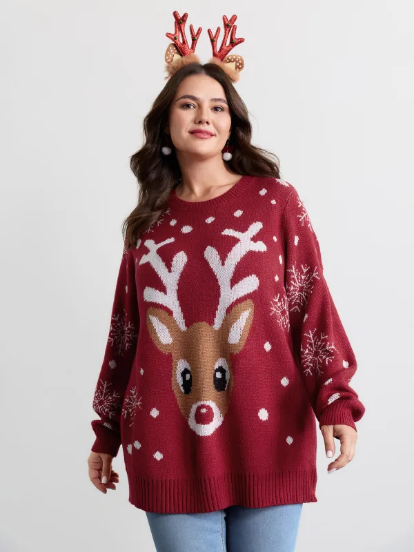 Deer Snowflake Pattern Jacquard Pullover sold by Bloomchic
