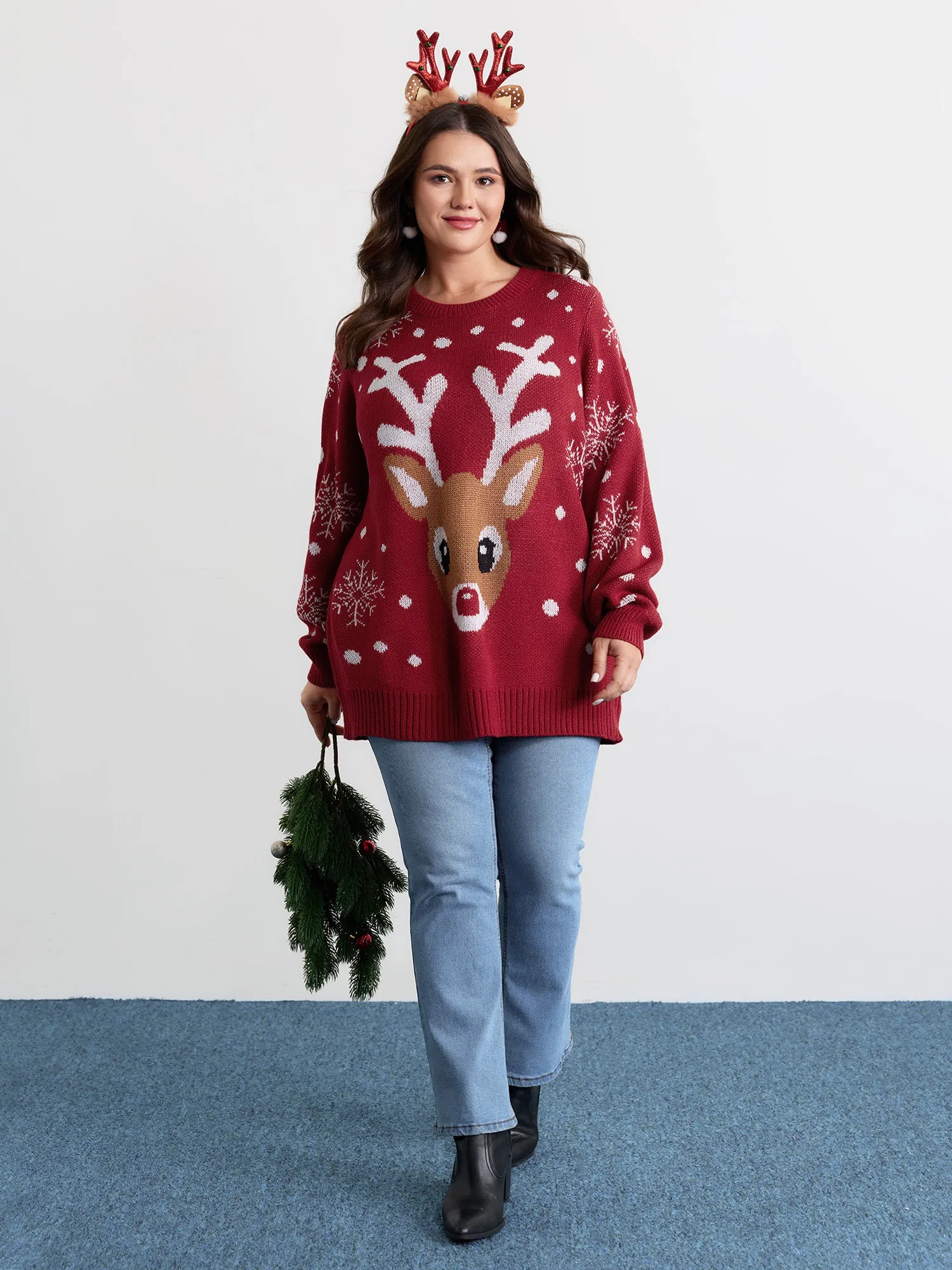 Deer Snowflake Pattern Jacquard Pullover sold by Bloomchic product image thumbnail 3