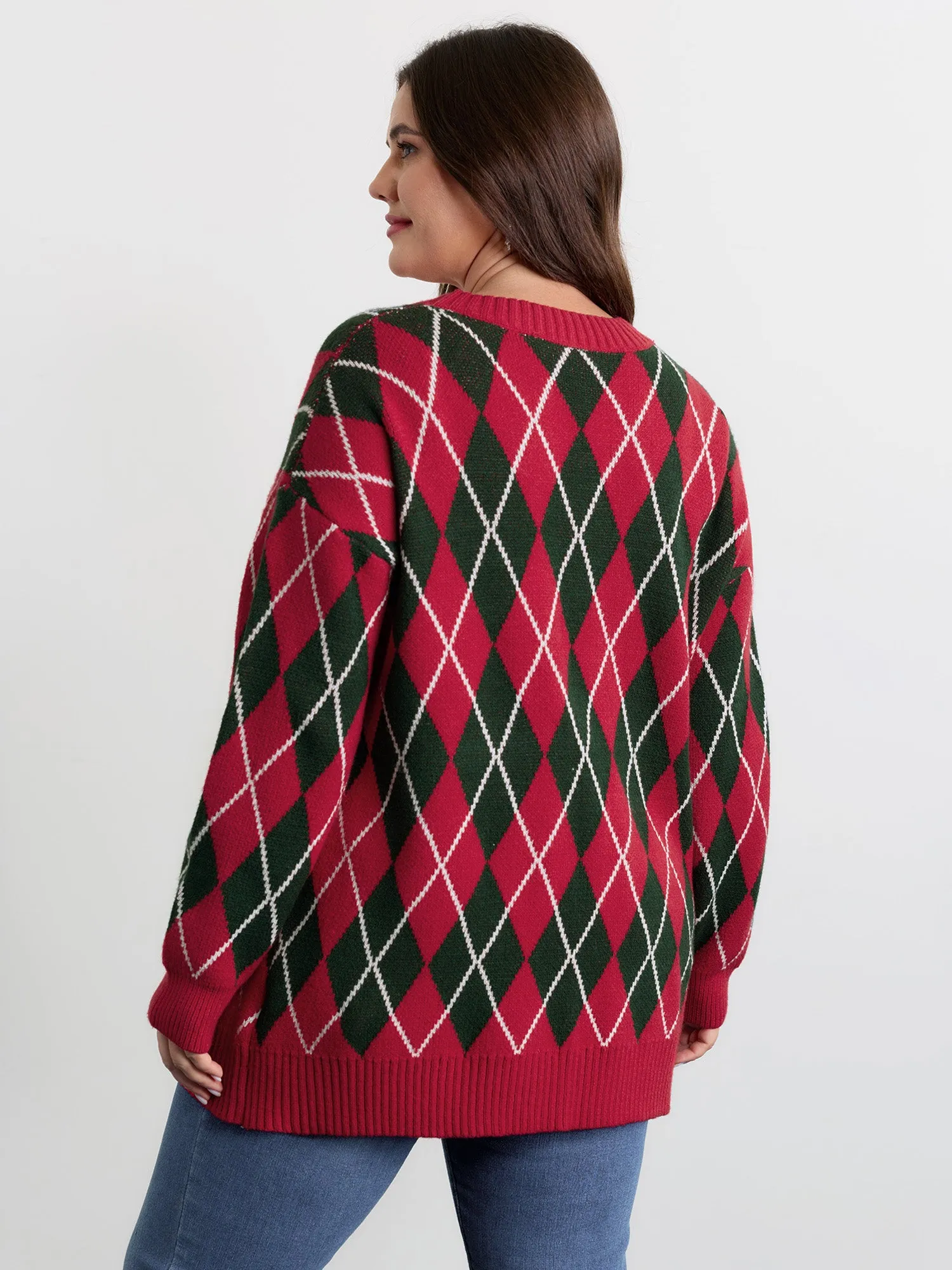 Holiday Checkered Jacquard Knit Cardigan sold by Bloomchic product image thumbnail 4