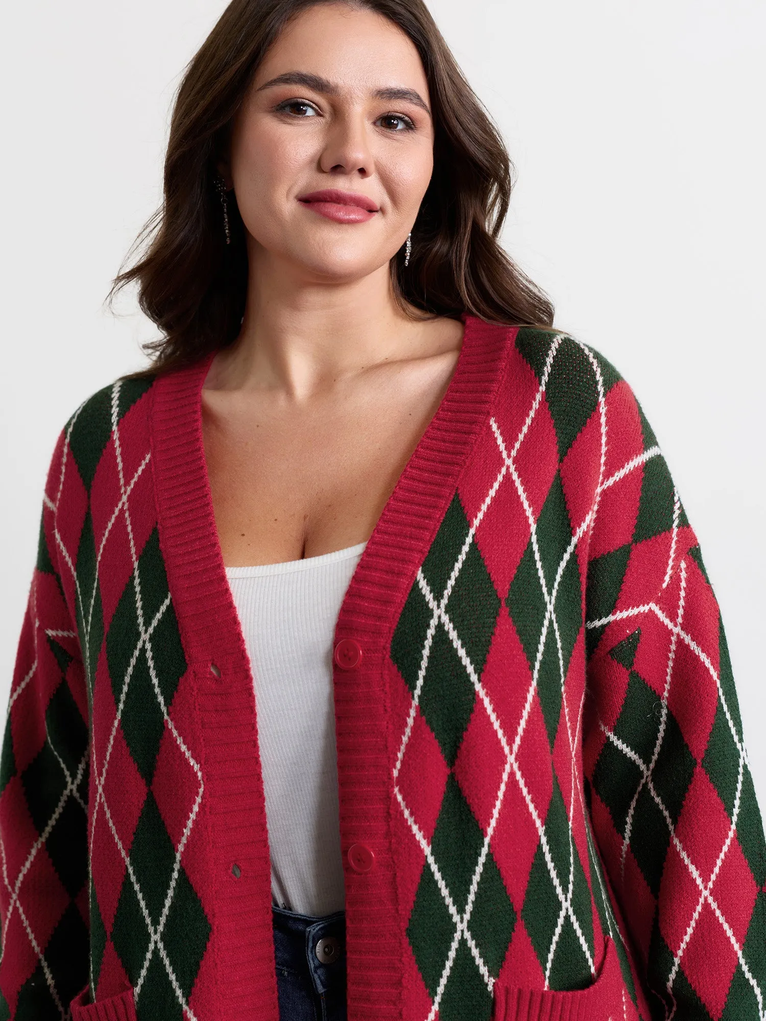 Holiday Checkered Jacquard Knit Cardigan sold by Bloomchic product image thumbnail 2