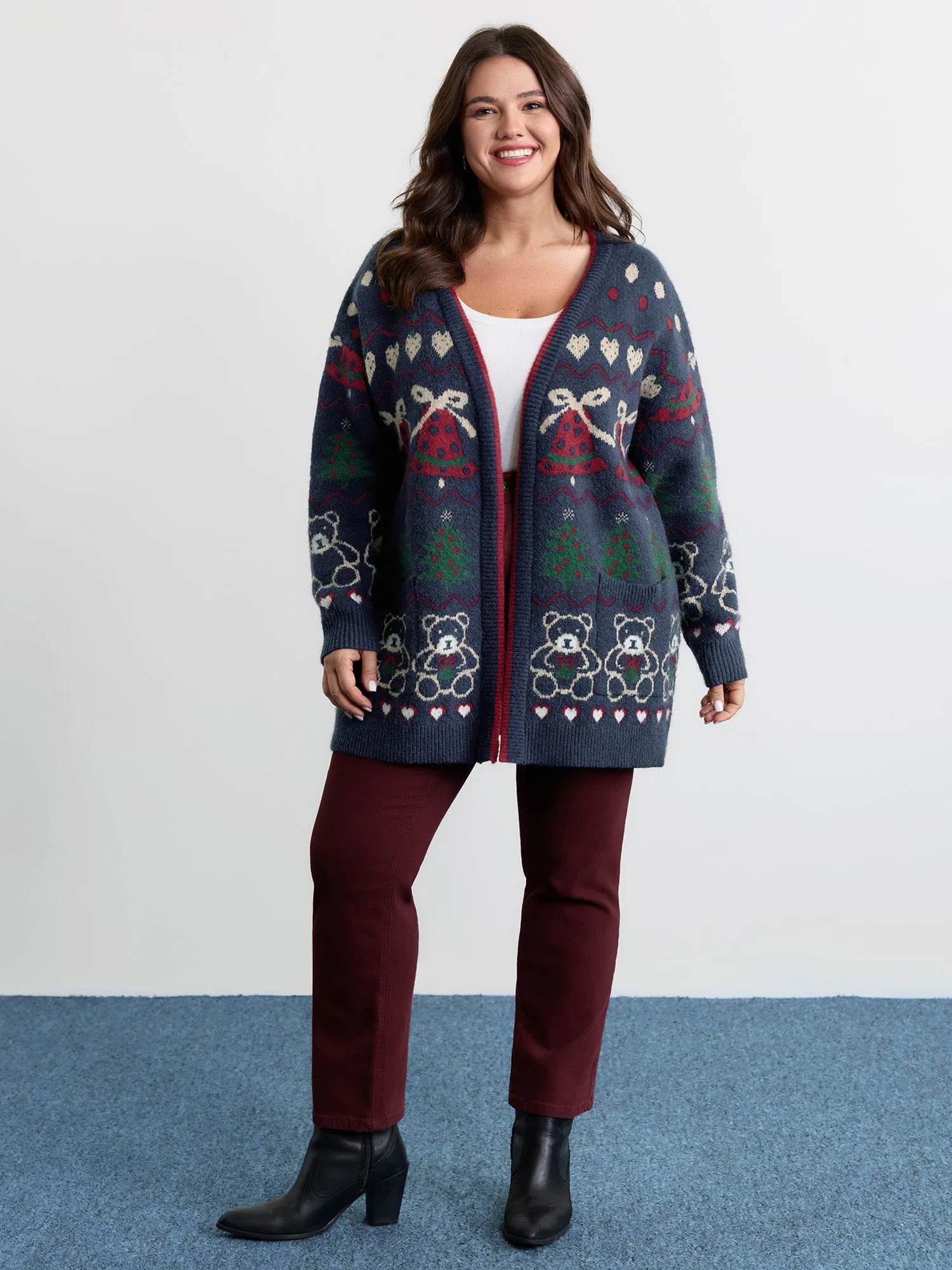 Supersoft Festive Pattern Jacquard Pockets Knit Cardigan sold by Bloomchic product image thumbnail 3