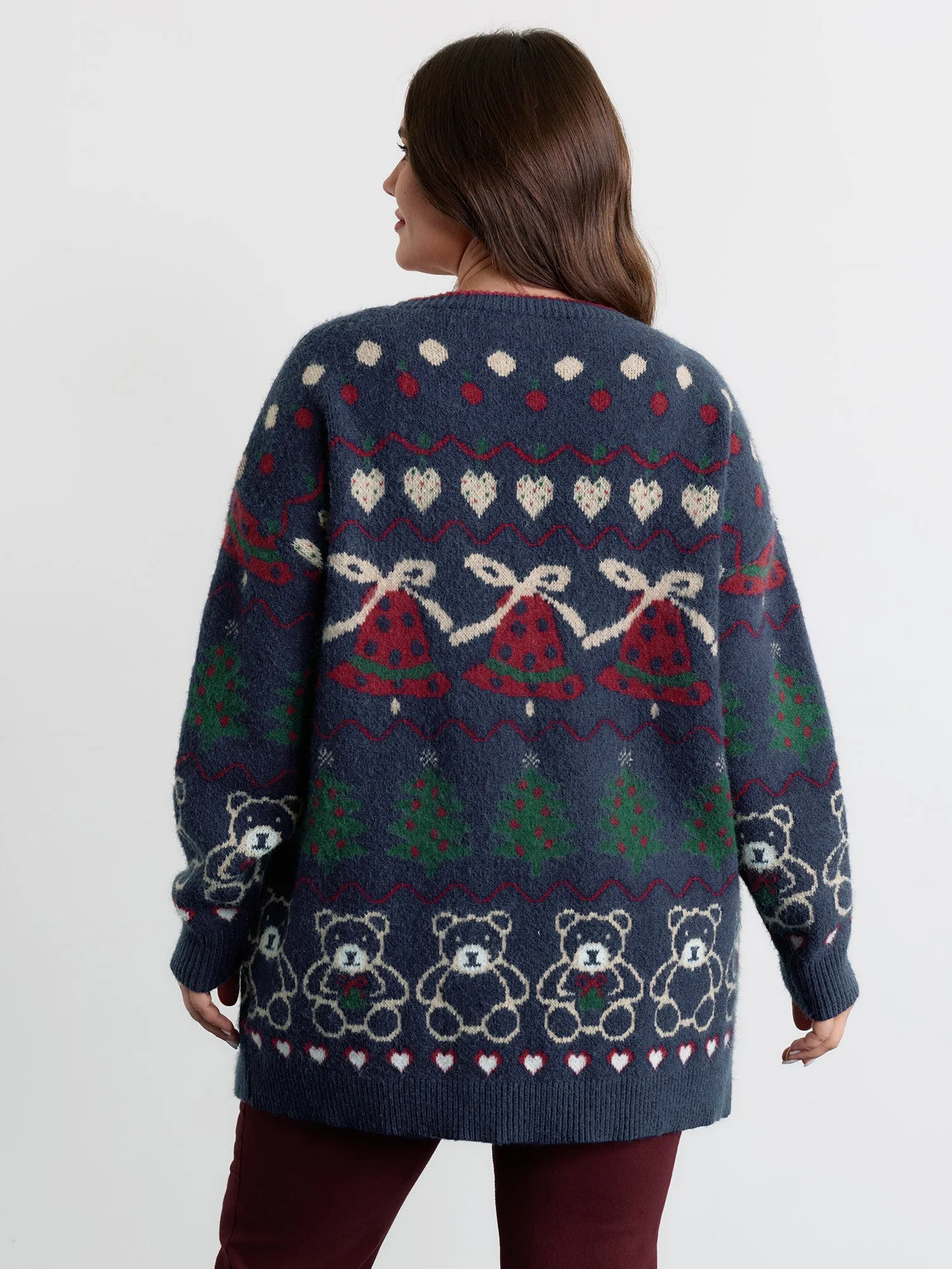 Supersoft Festive Pattern Jacquard Pockets Knit Cardigan sold by Bloomchic product image thumbnail 4