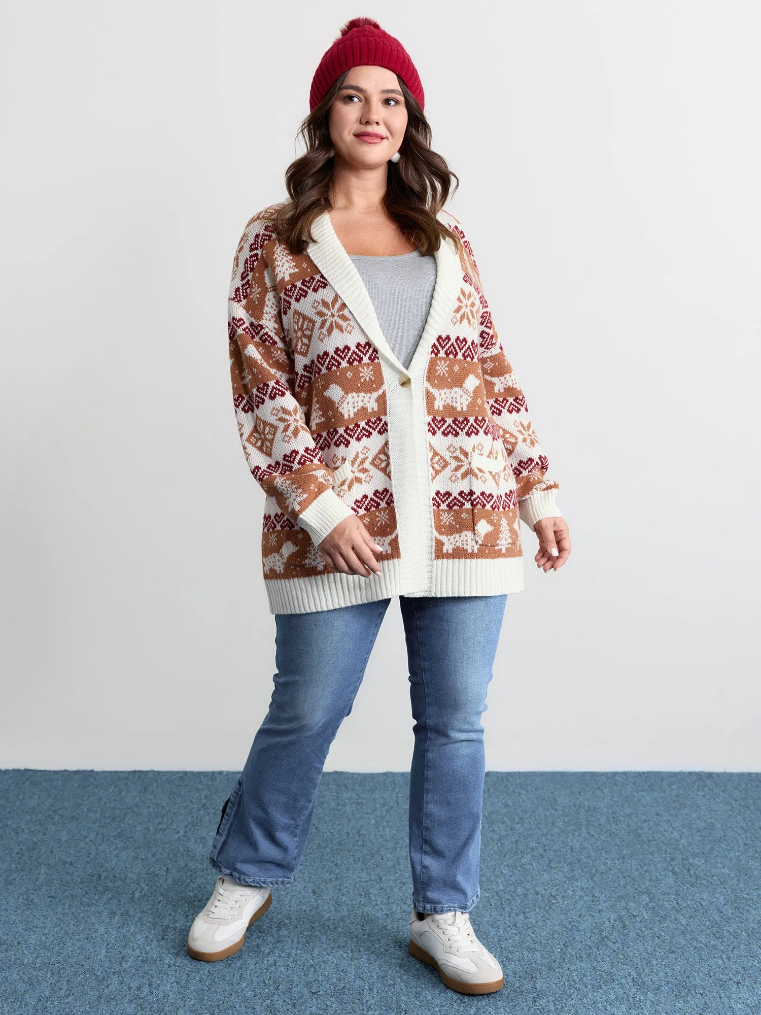 Holiday Pattern Jacquard Shawl Collar Cardigan sold by Bloomchic product image thumbnail 3
