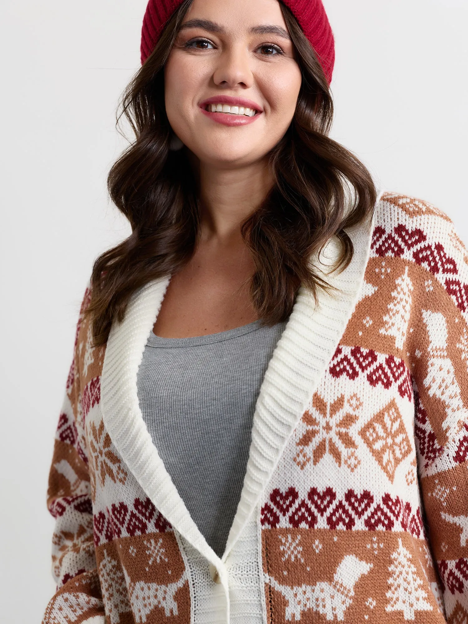 Holiday Pattern Jacquard Shawl Collar Cardigan sold by Bloomchic product image thumbnail 2