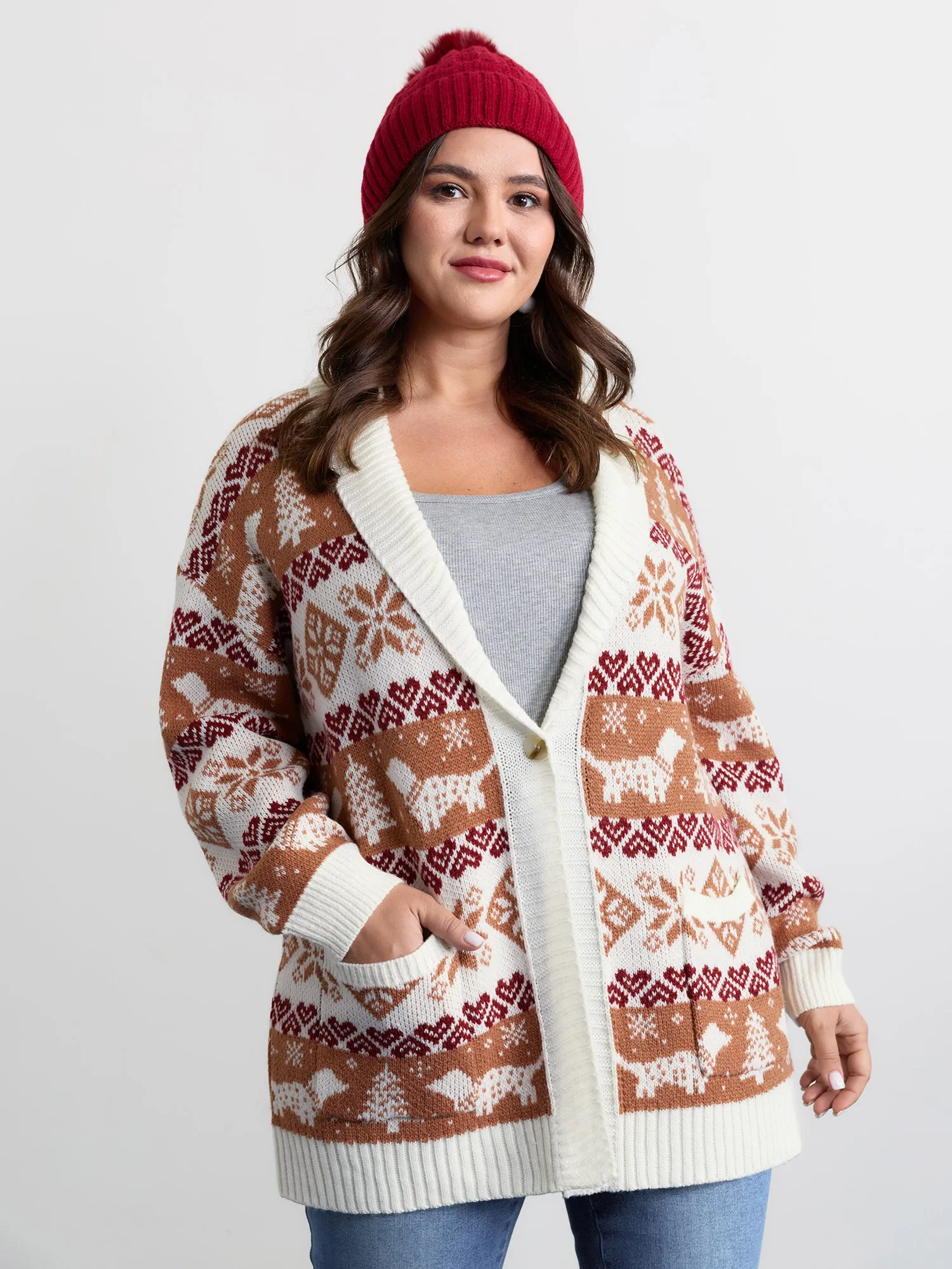 Holiday Pattern Jacquard Shawl Collar Cardigan sold by Bloomchic