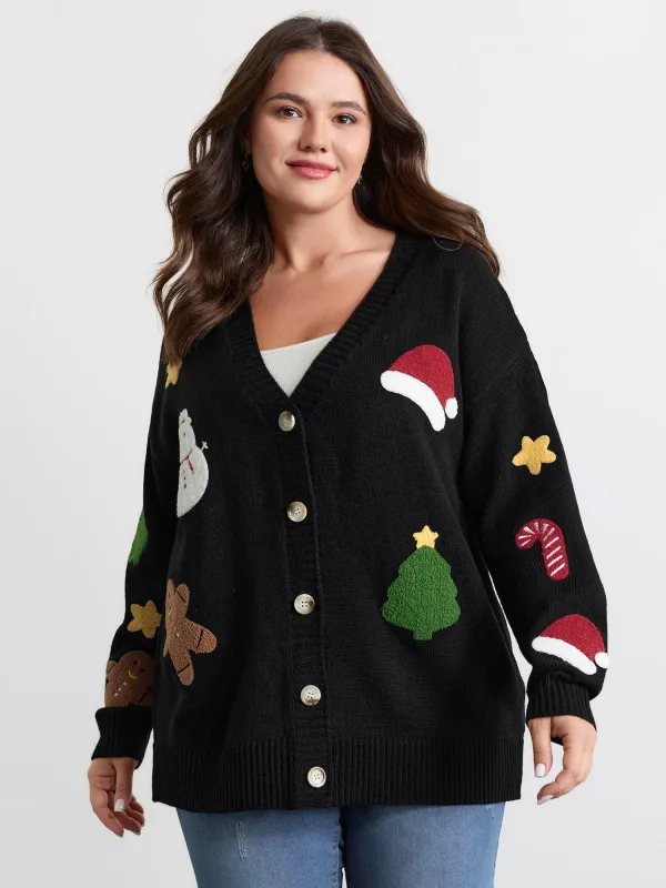 Gingerbread Santa Embroidery Knit Cardigan sold by Bloomchic