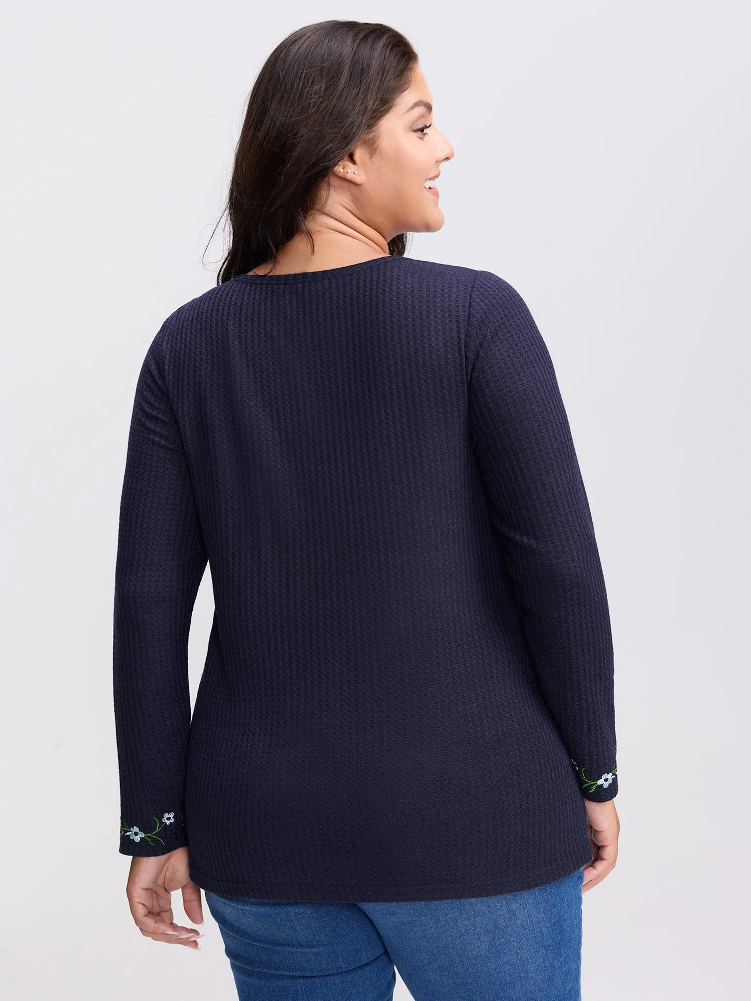 Floral Embroidery Textured Round Neck T-Shirt sold by Bloomchic product image thumbnail 4