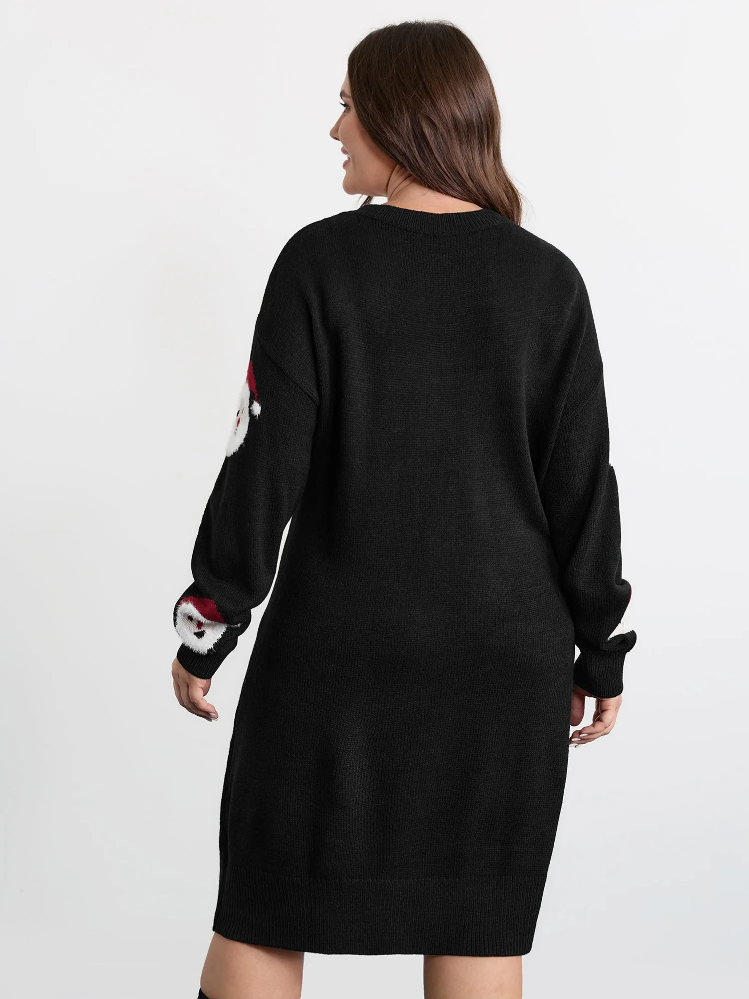 Santa Claus Print Embroidered Textured Sweater Dress sold by Bloomchic product image thumbnail 4