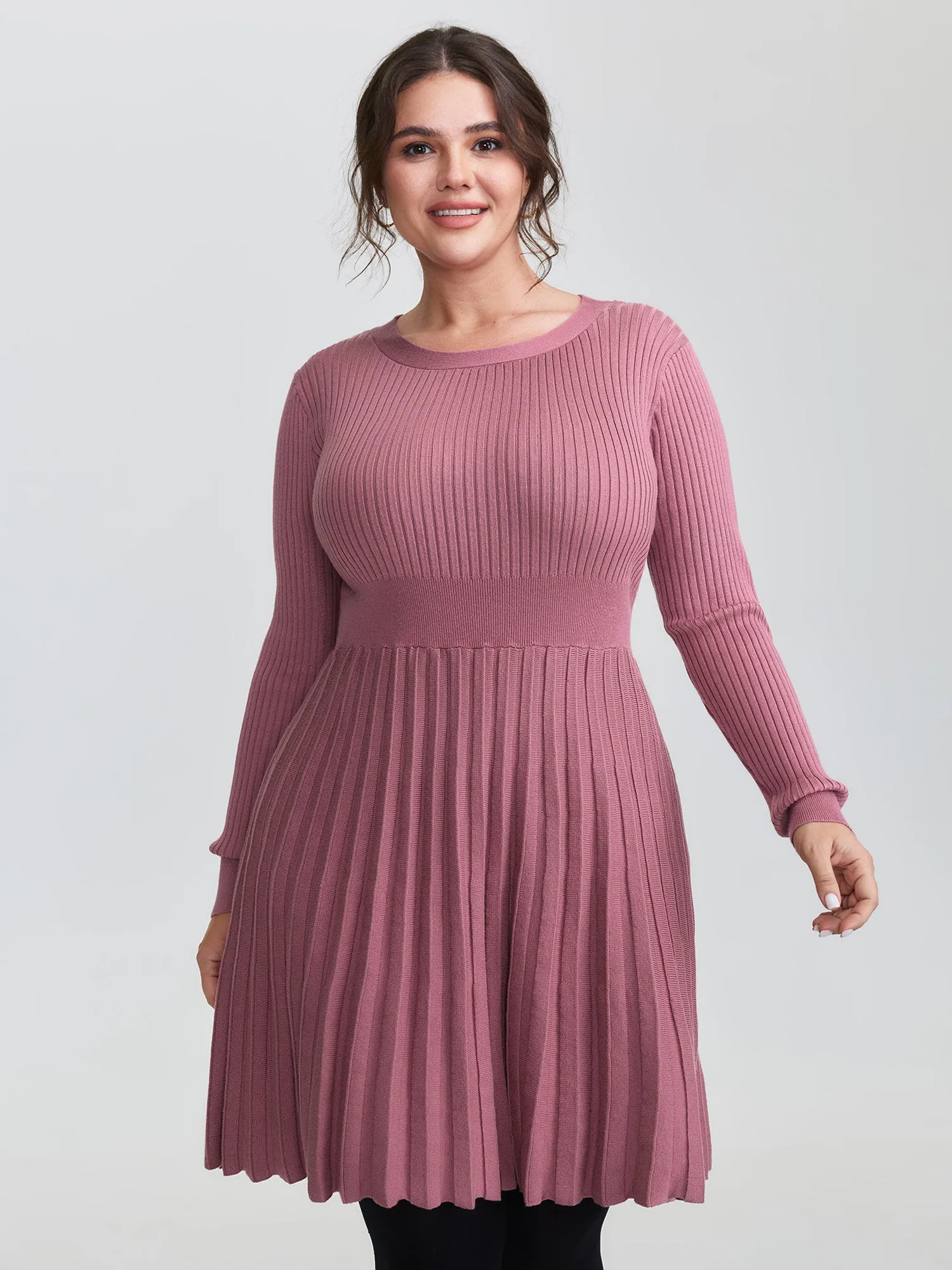 Ribbed Cinched-Waist Bowtie Sweater Dress sold by Bloomchic product image thumbnail 3