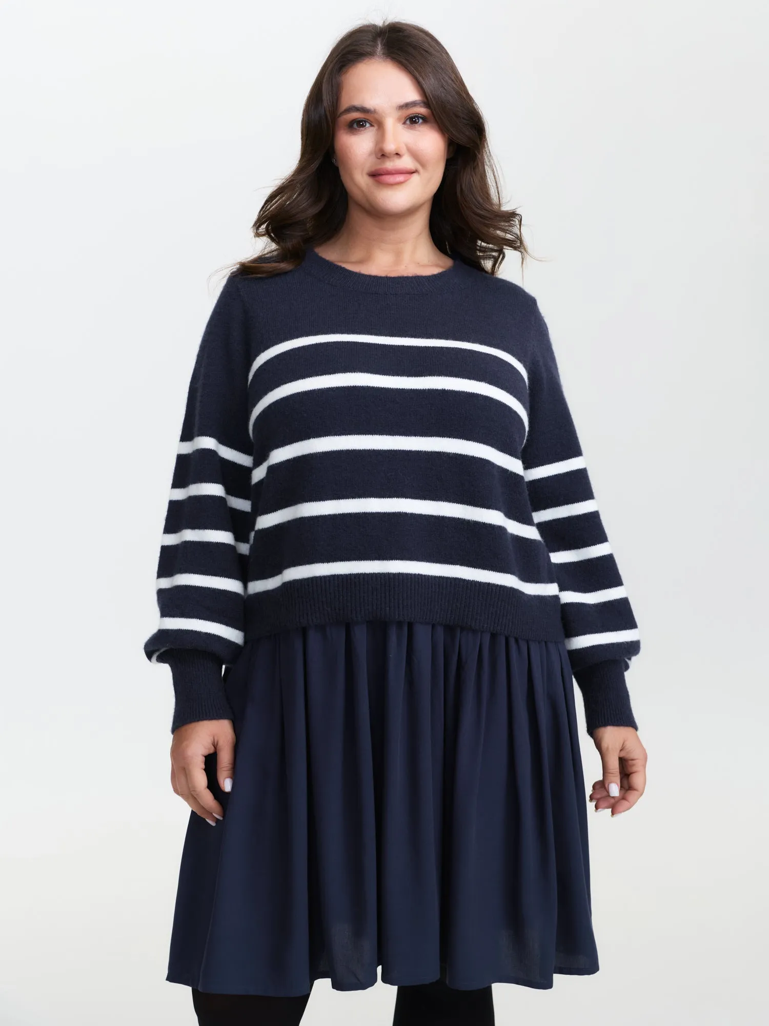 Supersoft Color Contrast Stripe Sweater Dress sold by Bloomchic