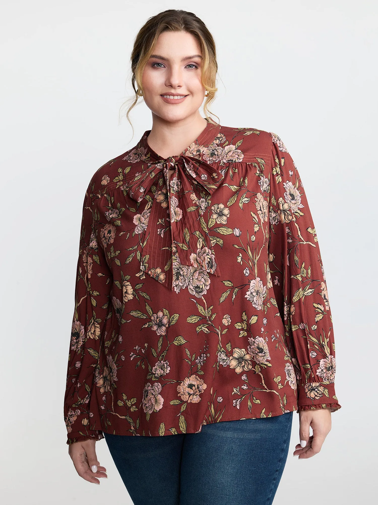 Vintage Floral Neck Ribbon Tie Blouse sold by Bloomchic product image thumbnail 2