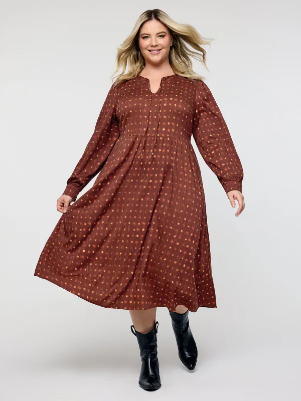 Geometric Print Neck-Tie Pockets Midi Dress sold by Bloomchic