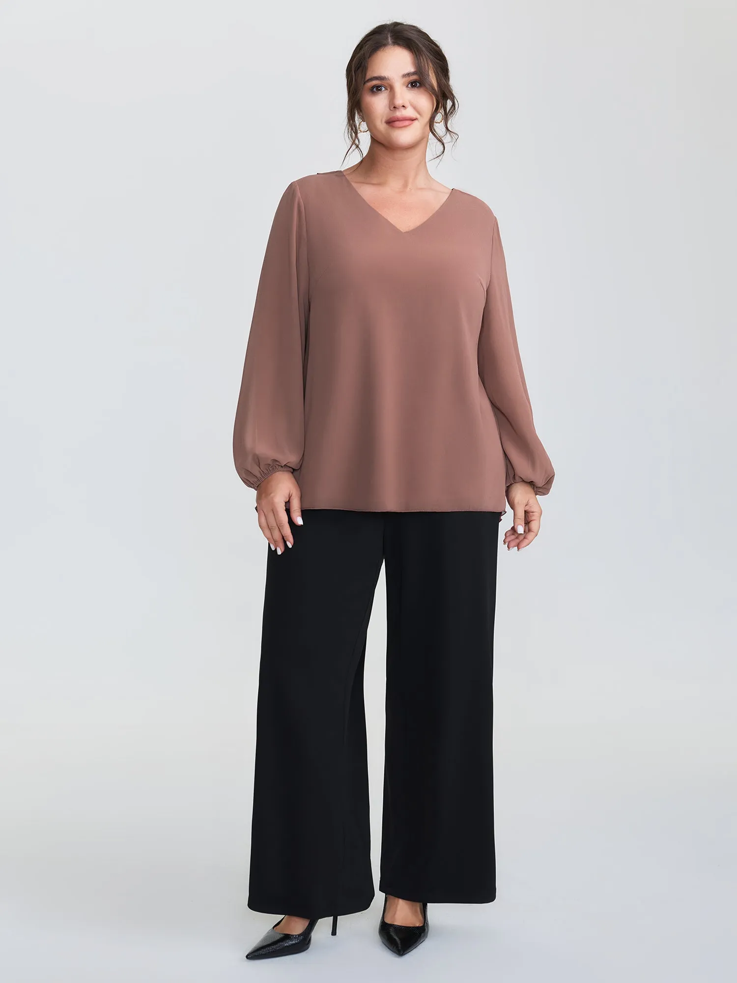 Chiffon Overlap Back Pleated Blouse sold by Bloomchic product image thumbnail 3