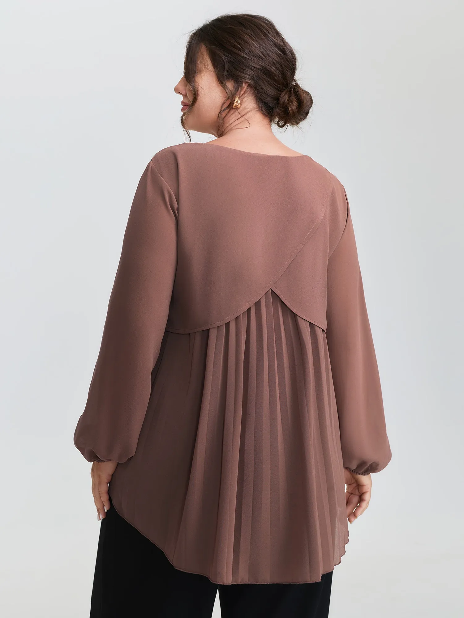 Chiffon Overlap Back Pleated Blouse sold by Bloomchic