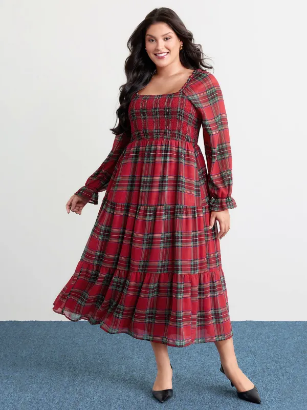 Holiday Plaid Shirred Bodice Maxi Dress sold by Bloomchic