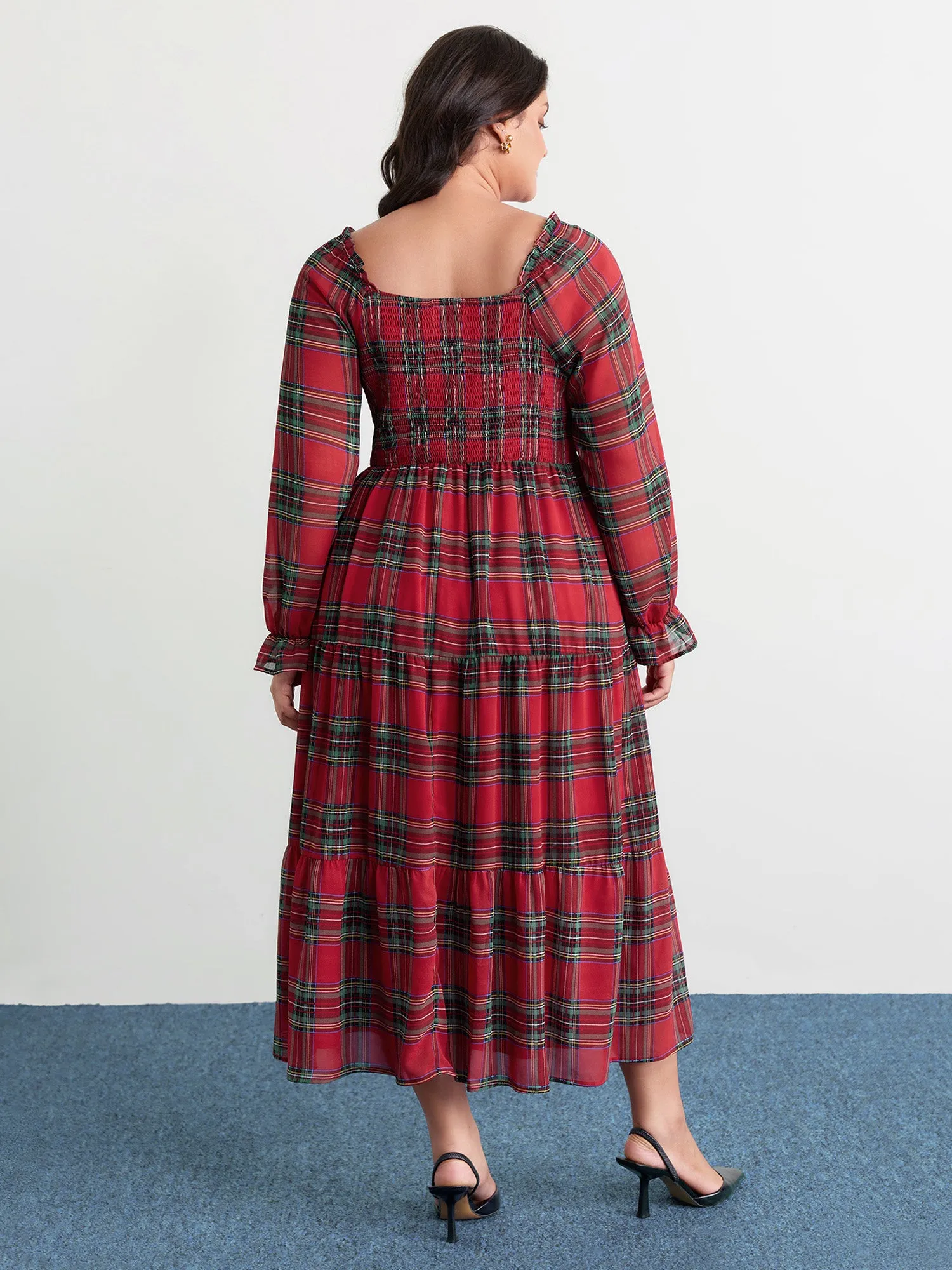 Holiday Plaid Shirred Bodice Maxi Dress sold by Bloomchic product image thumbnail 5