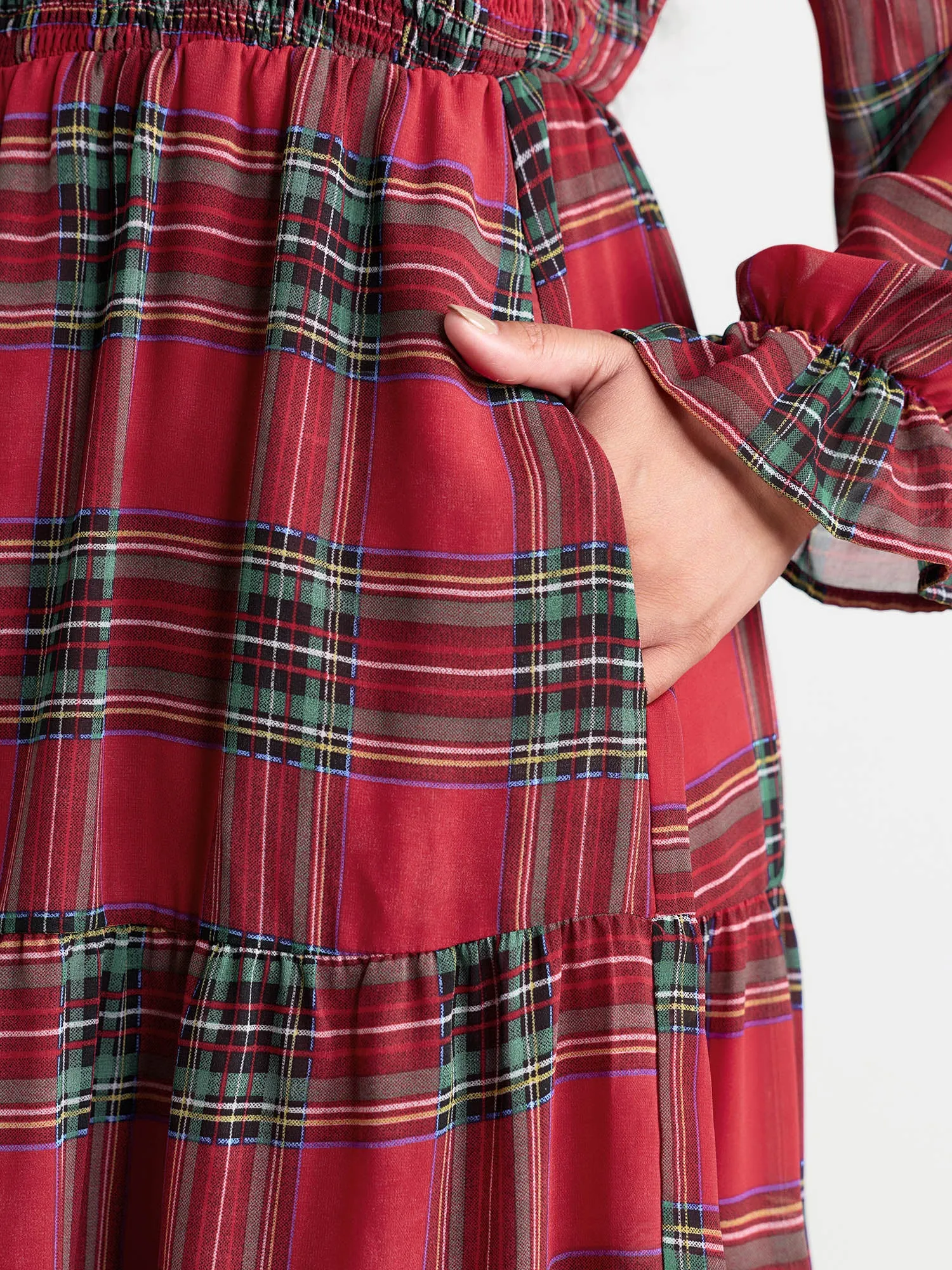 Holiday Plaid Shirred Bodice Maxi Dress sold by Bloomchic product image thumbnail 4