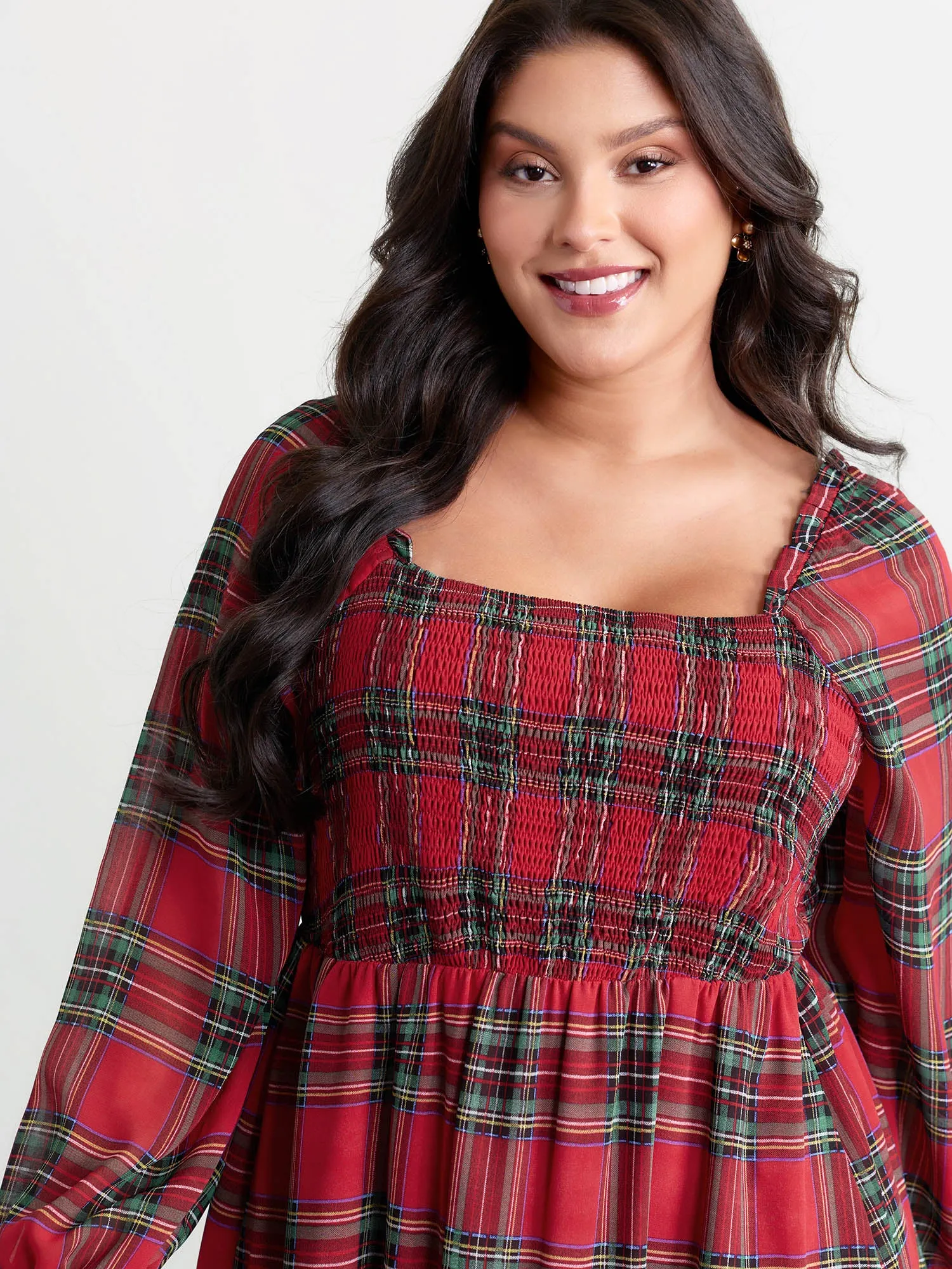 Holiday Plaid Shirred Bodice Maxi Dress sold by Bloomchic product image thumbnail 2