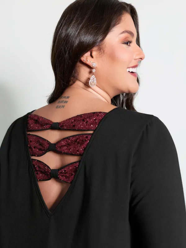 Stretchy Sequin Backless Shirred Cuff T-Shirt sold by Bloomchic