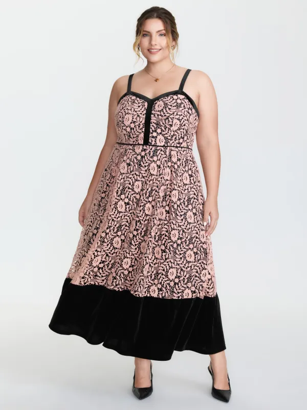 Floral Lace Trim Color Contrast Maxi Dress sold by Bloomchic