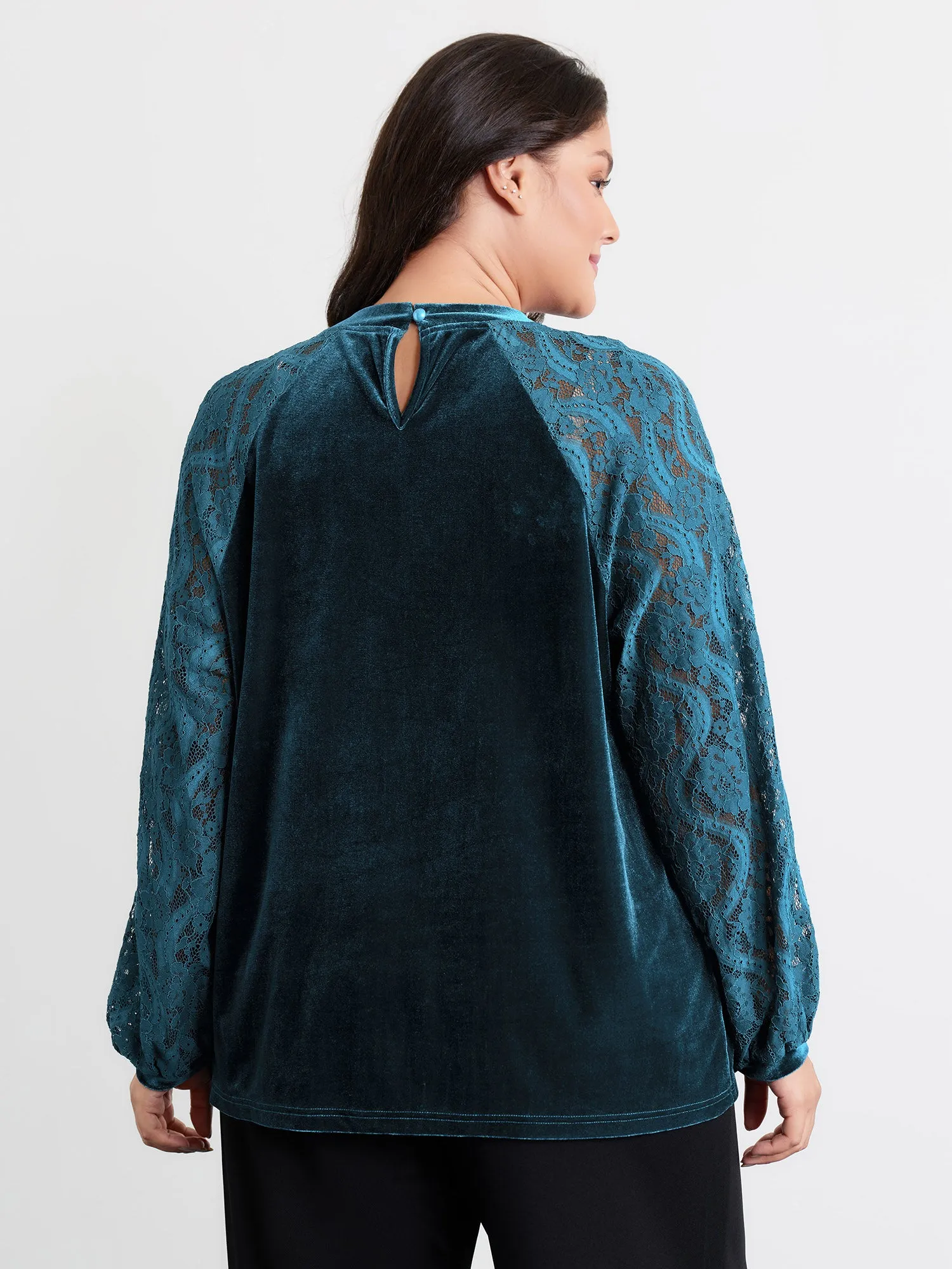 Velvet Sheer Lace Raglan Sleeve Blouse sold by Bloomchic product image thumbnail 4