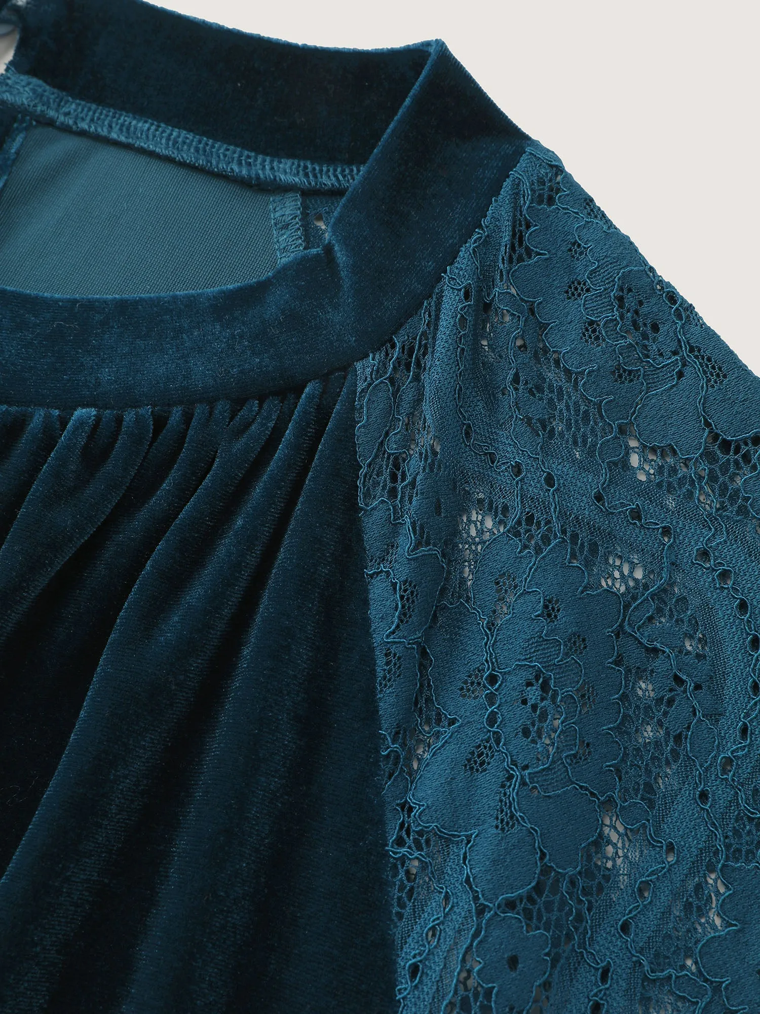 Velvet Sheer Lace Raglan Sleeve Blouse sold by Bloomchic product image thumbnail 5