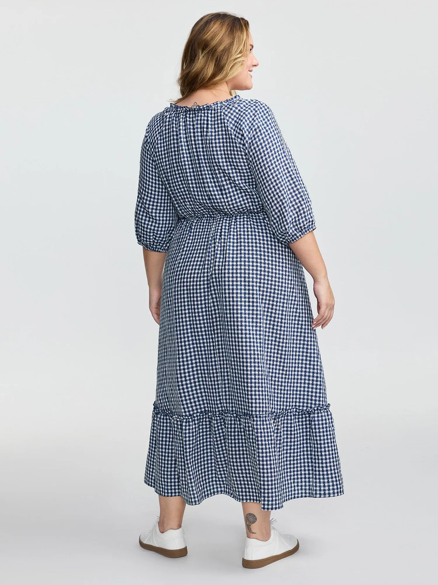 Checkered Shirred Pockets Tiered Maxi Dress sold by Bloomchic product image thumbnail 4