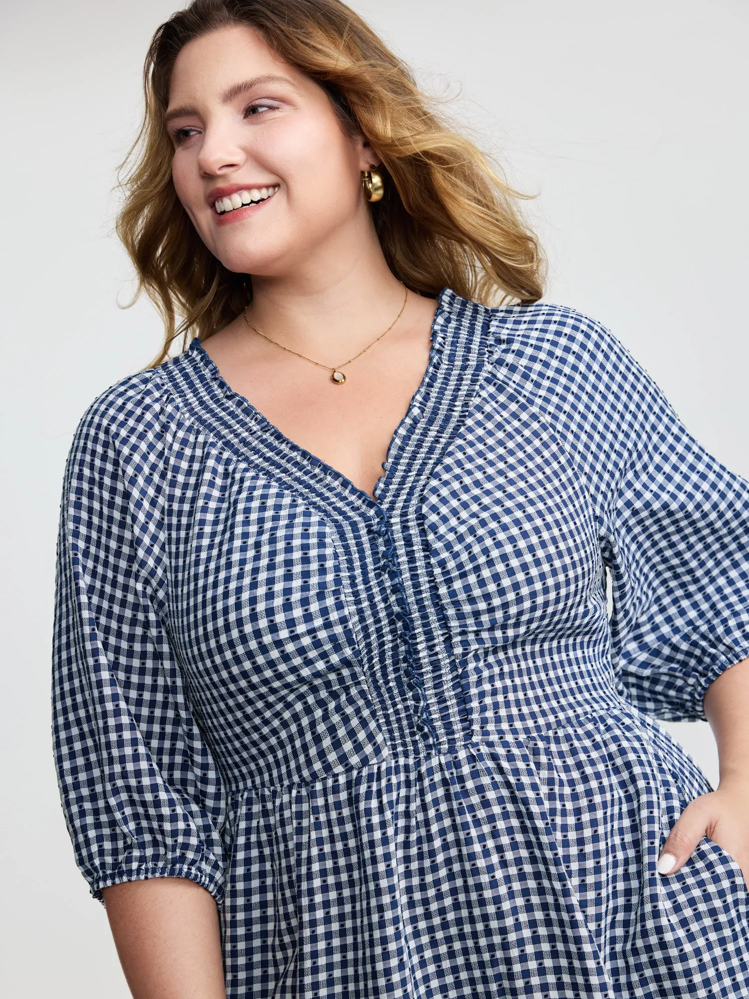 Checkered Shirred Pockets Tiered Maxi Dress sold by Bloomchic product image thumbnail 2