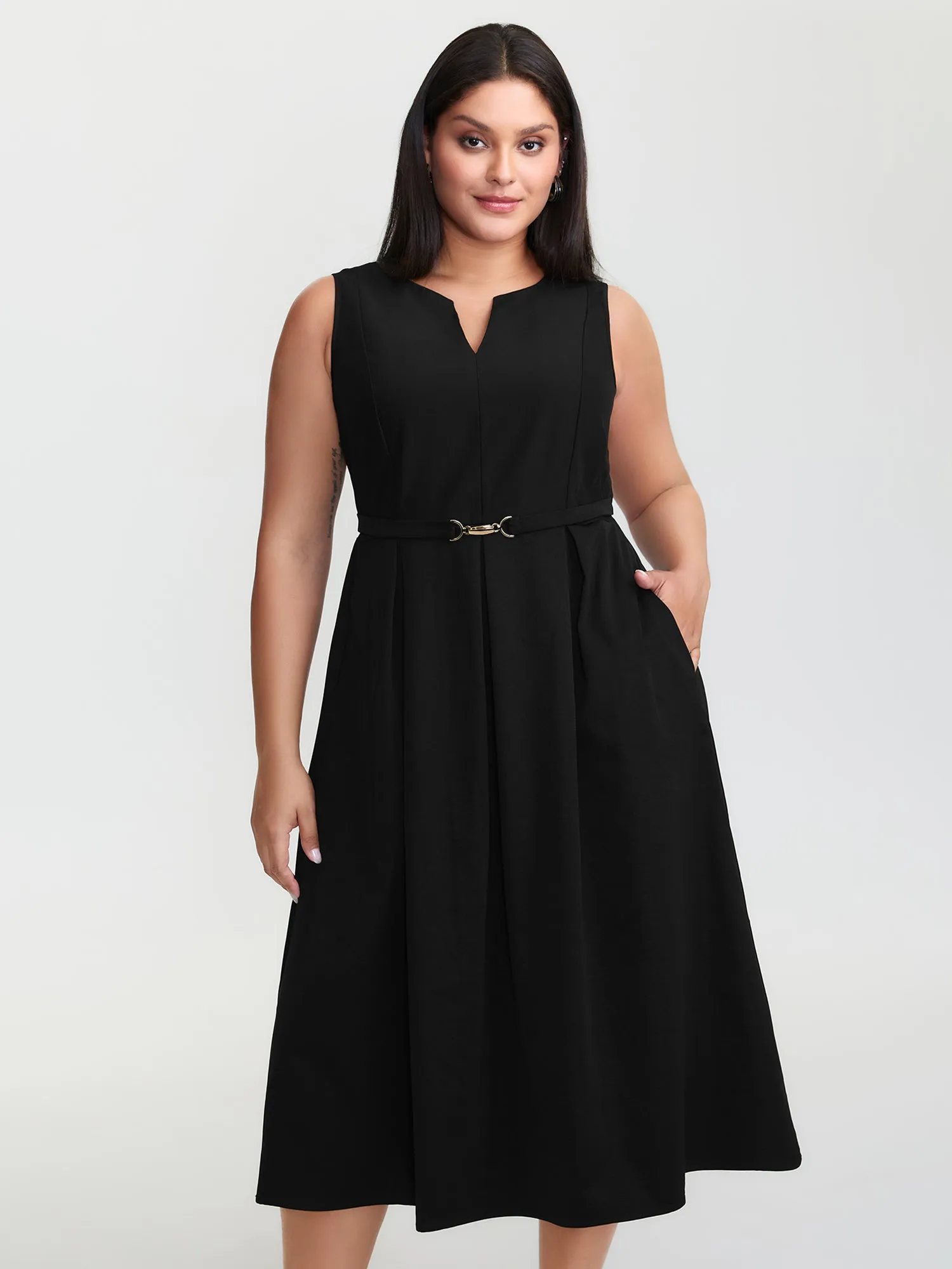 Split Neckline Waist Defining Midi Dress sold by Bloomchic product image thumbnail 4