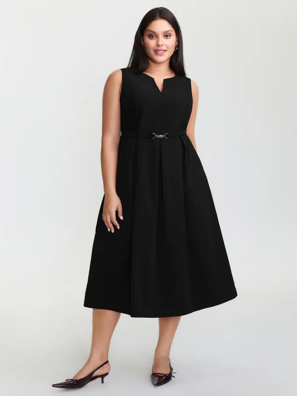 Split Neckline Waist Defining Midi Dress sold by Bloomchic
