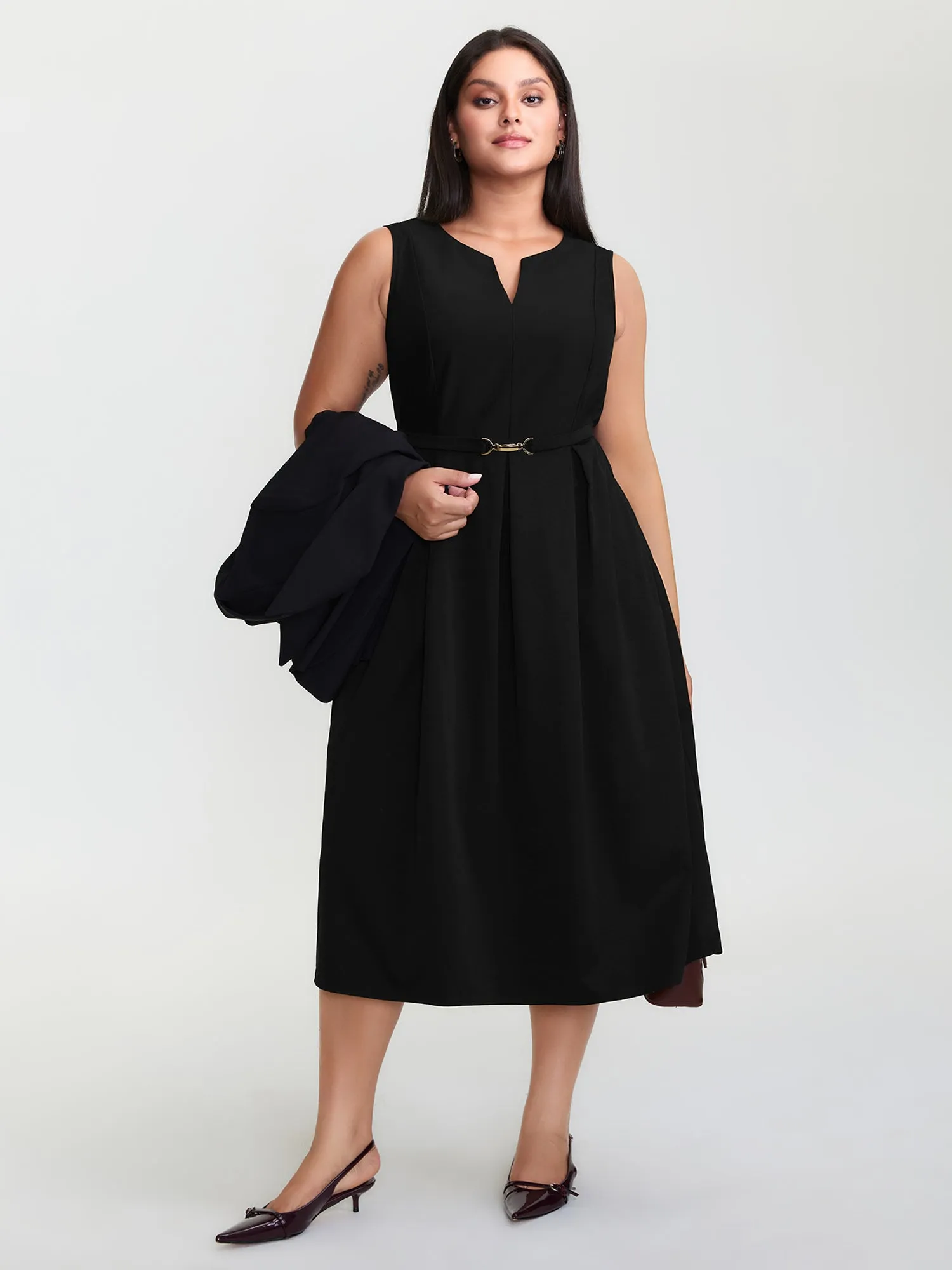 Split Neckline Waist Defining Midi Dress sold by Bloomchic product image thumbnail 3