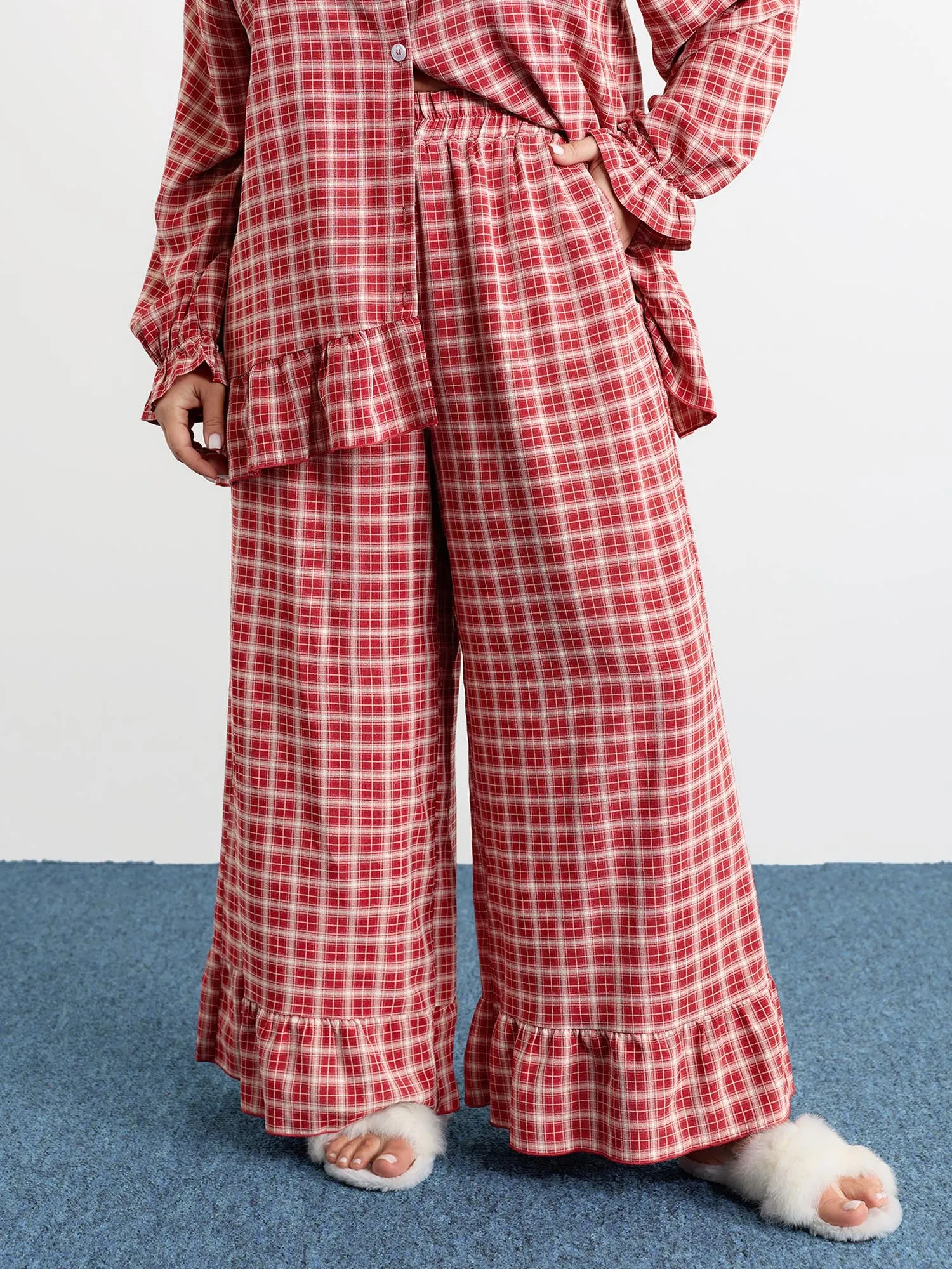 Gingham Ruffled Hem Loungewear Set sold by Bloomchic product image thumbnail 3
