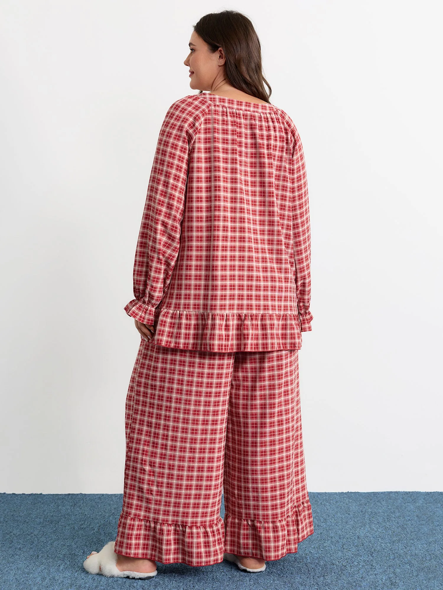 Gingham Ruffled Hem Loungewear Set sold by Bloomchic product image thumbnail 4
